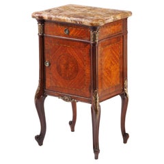 19th-Century French Marquetry Side Cabinet with Marble Top: The Carved Bloom