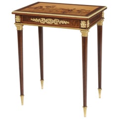 19th Century French Marquetry Side Table Depicting a Landscape of Specimen Woods