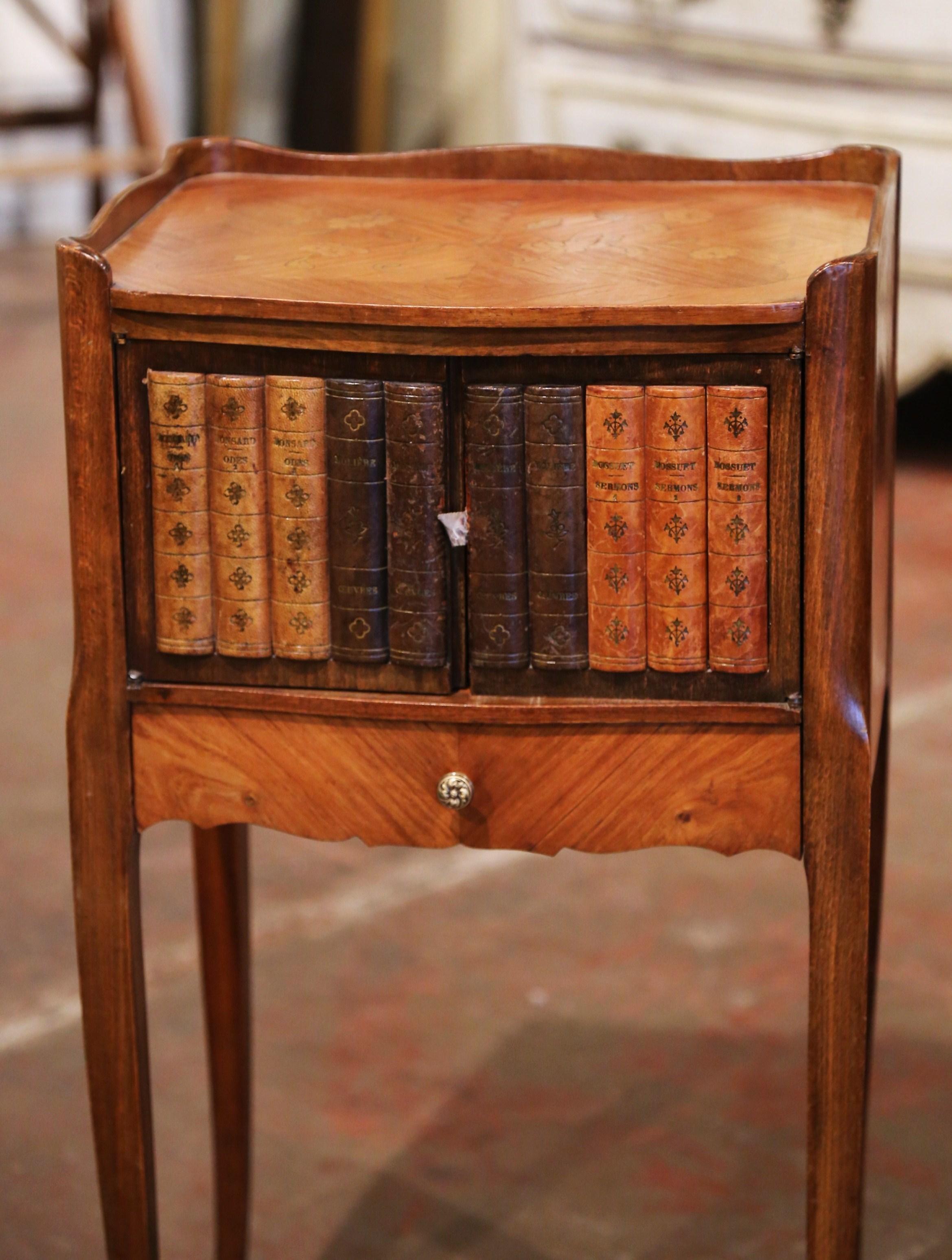 Louis XV 19th Century French Marquetry Walnut Nightstand with 