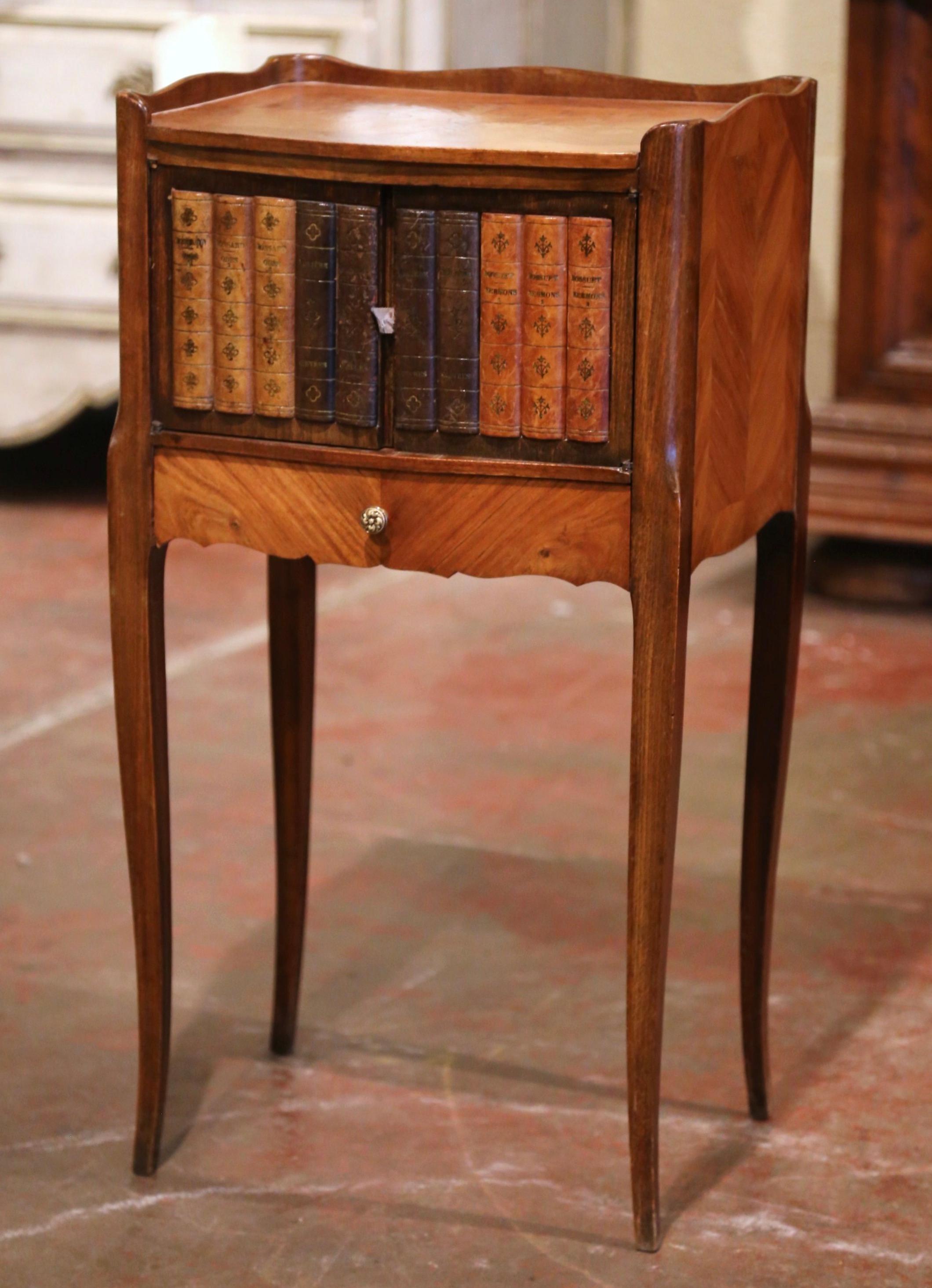 Inlay 19th Century French Marquetry Walnut Nightstand with 