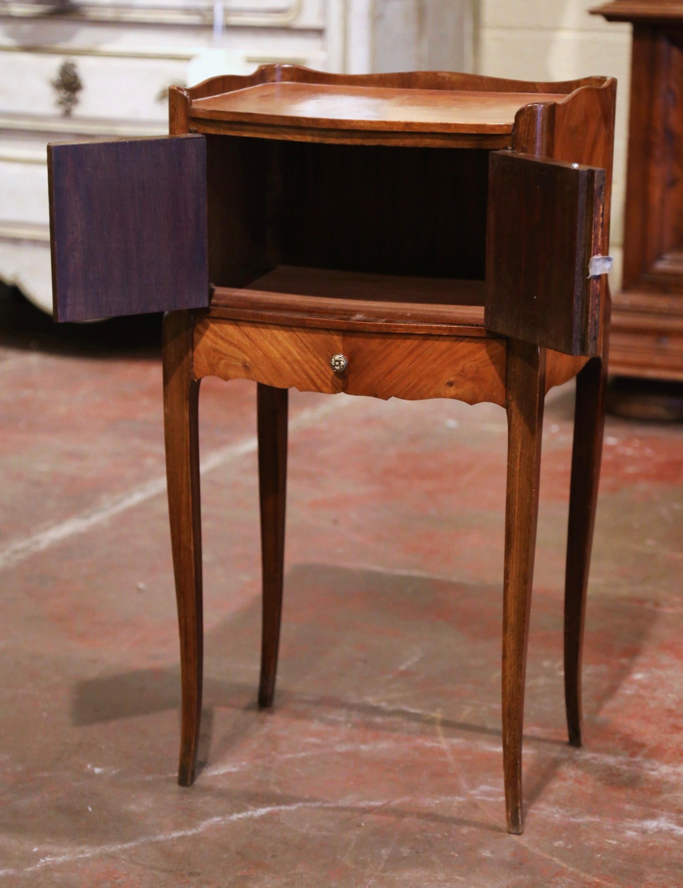 19th Century French Marquetry Walnut Nightstand with 