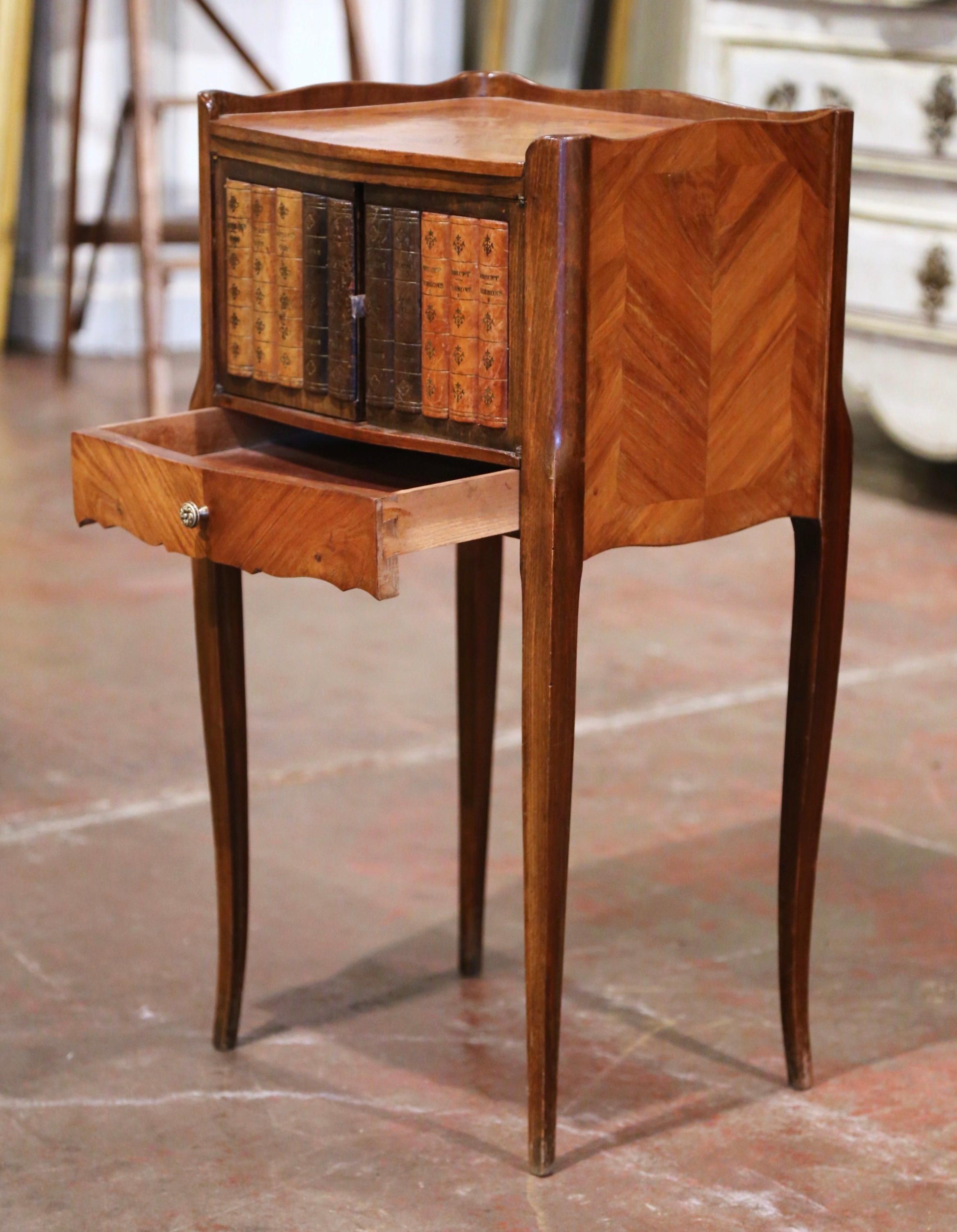 19th Century French Marquetry Walnut Nightstand with 