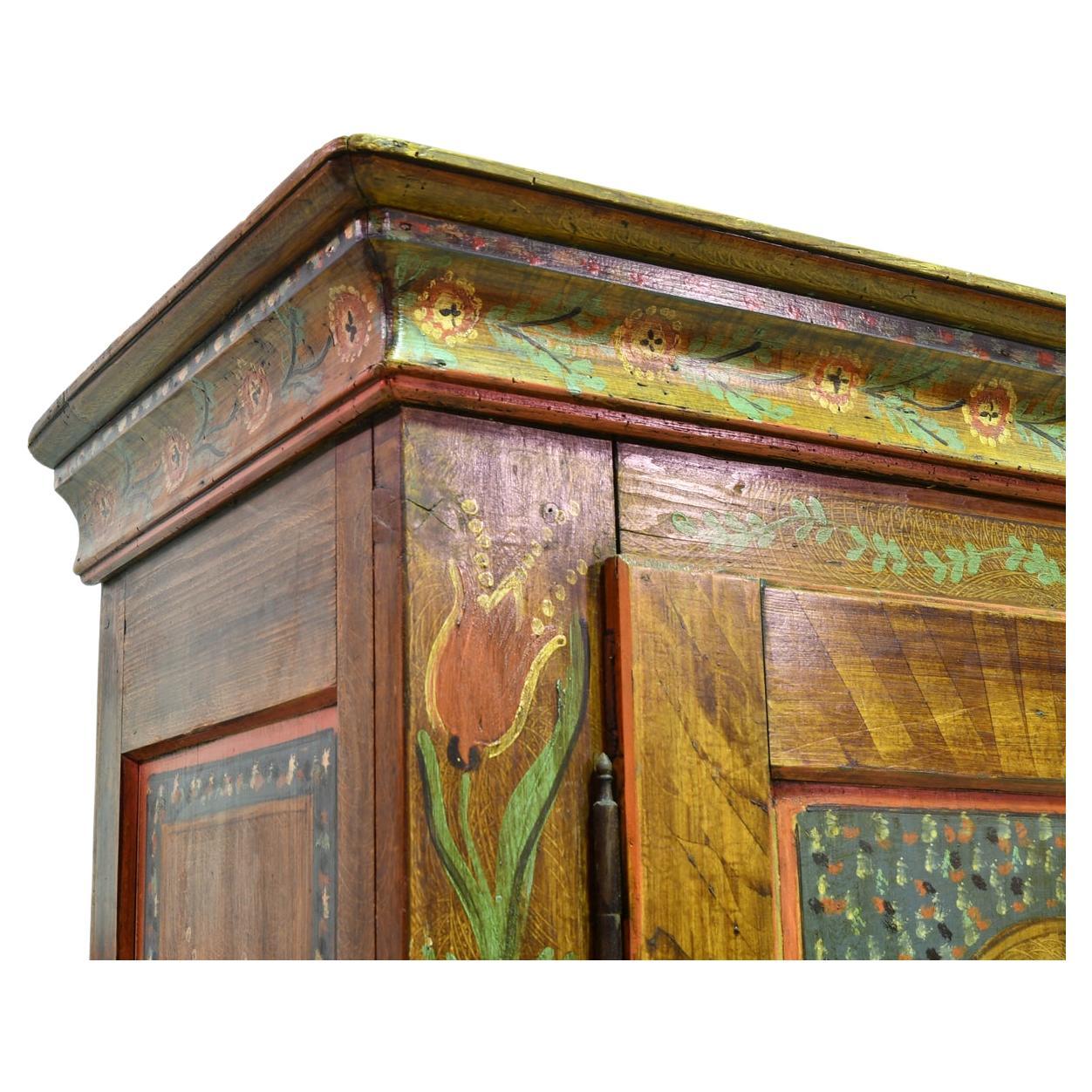 Folk Art 19th Century French Marriage/Dowry Armoire from Alsace w Painted Flowers & Doves