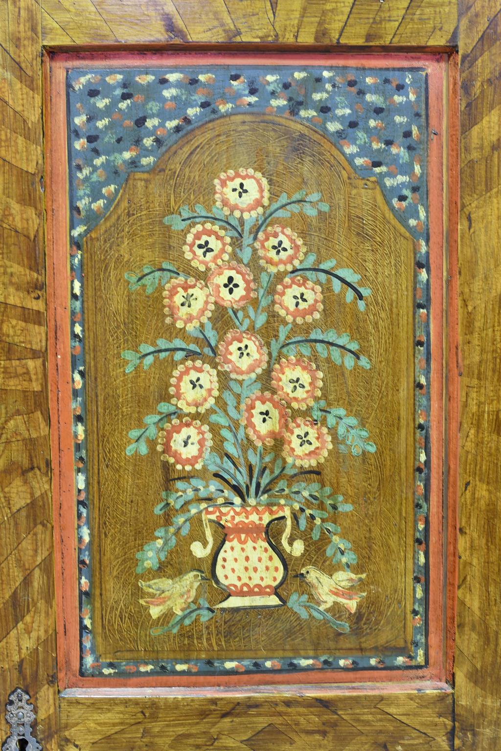 Pine 19th Century French Marriage/Dowry Armoire from Alsace w Painted Flowers & Doves