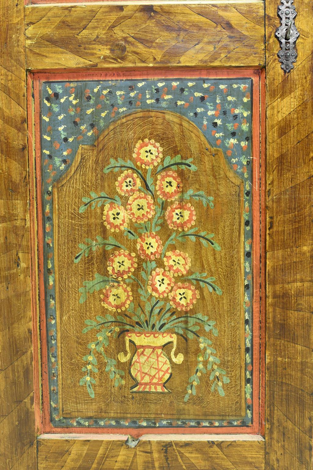 19th Century French Marriage/Dowry Armoire from Alsace w Painted Flowers & Doves 1