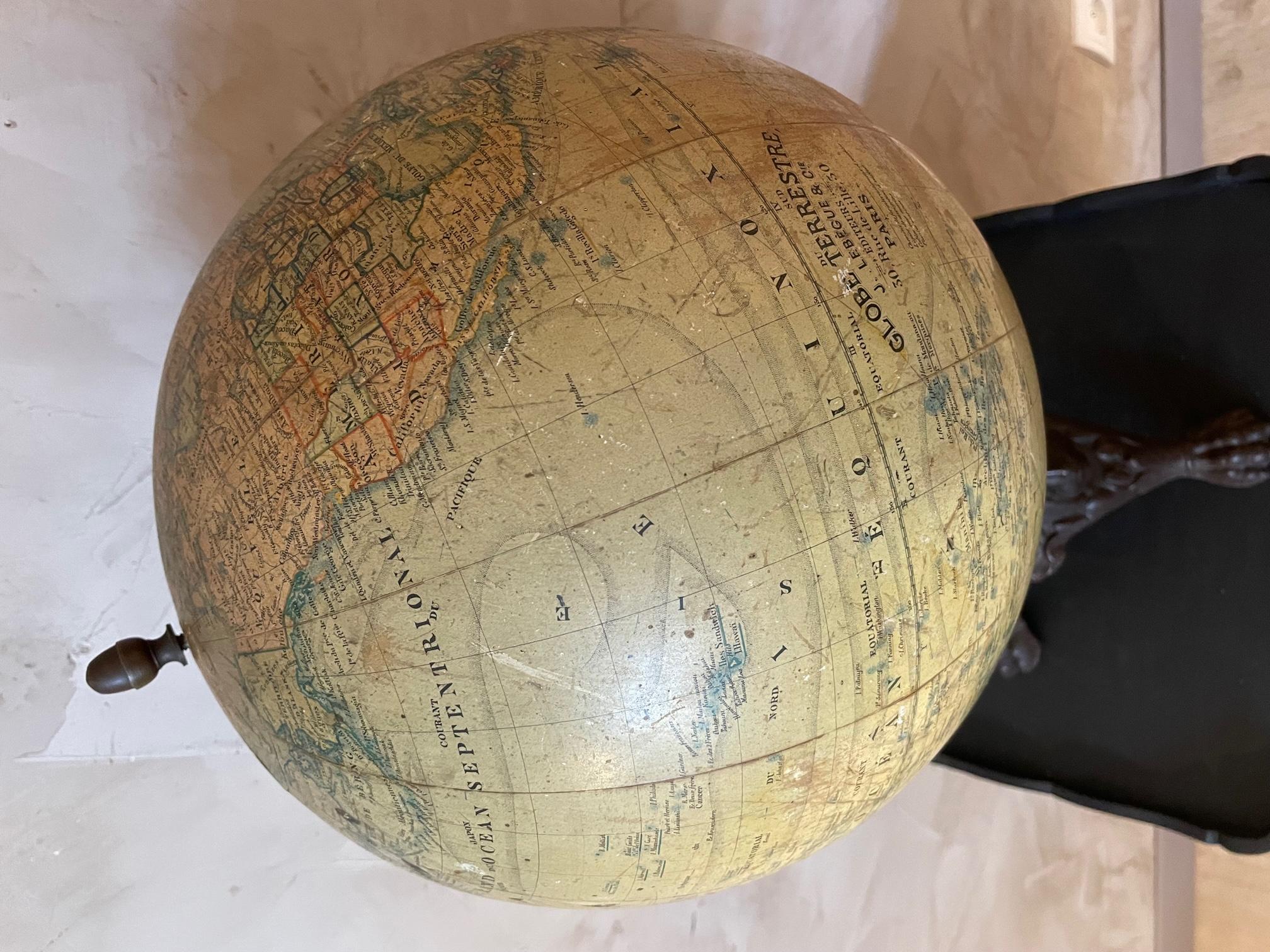 19th Century French Metal and Paper World Globe, 1880s 7