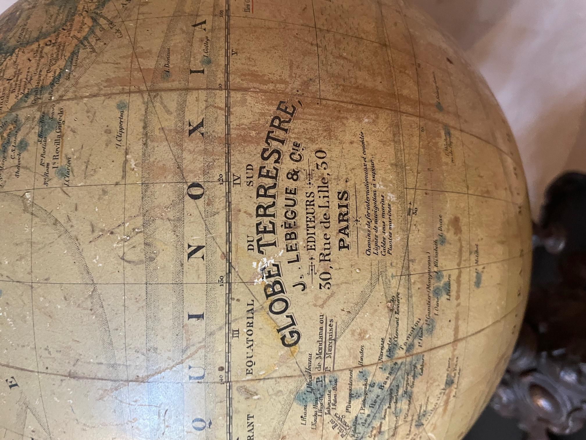 19th Century French Metal and Paper World Globe, 1880s 8