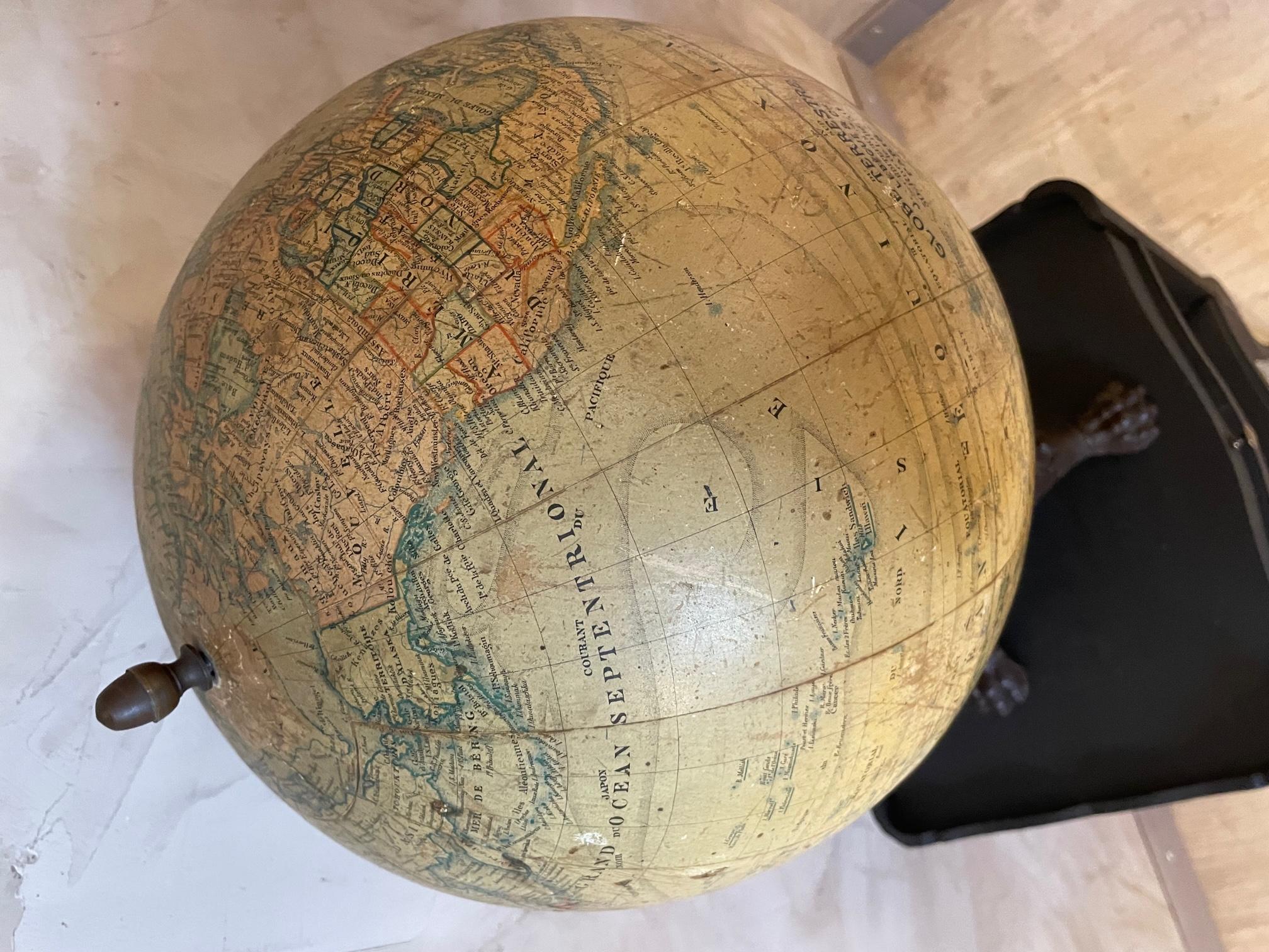 19th Century French Metal and Paper World Globe, 1880s 9