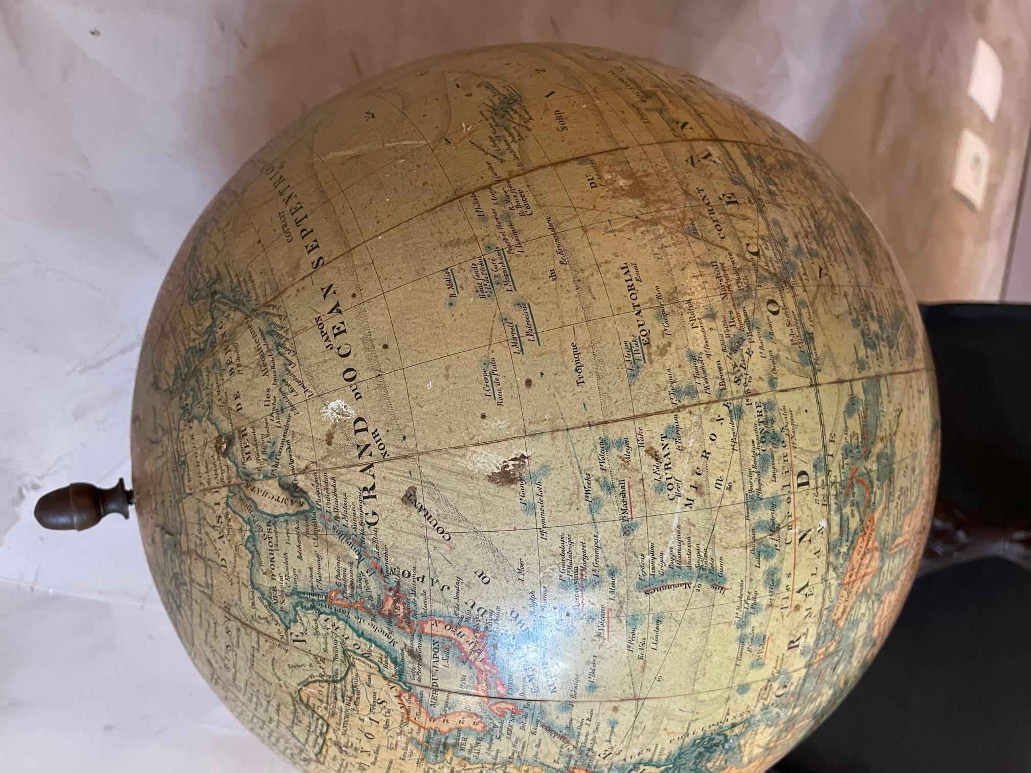 19th Century French Metal and Paper World Globe, 1880s 10