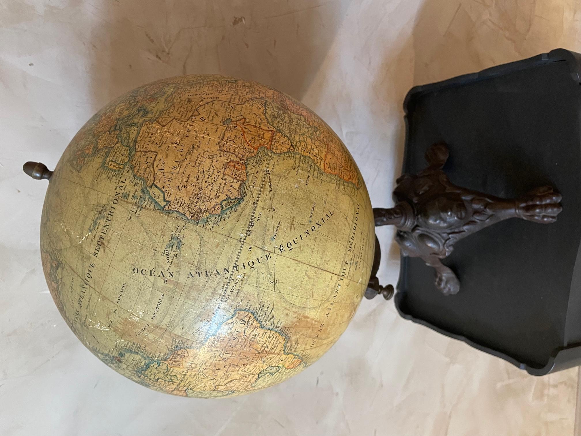 19th Century French Metal and Paper World Globe, 1880s In Good Condition In LEGNY, FR