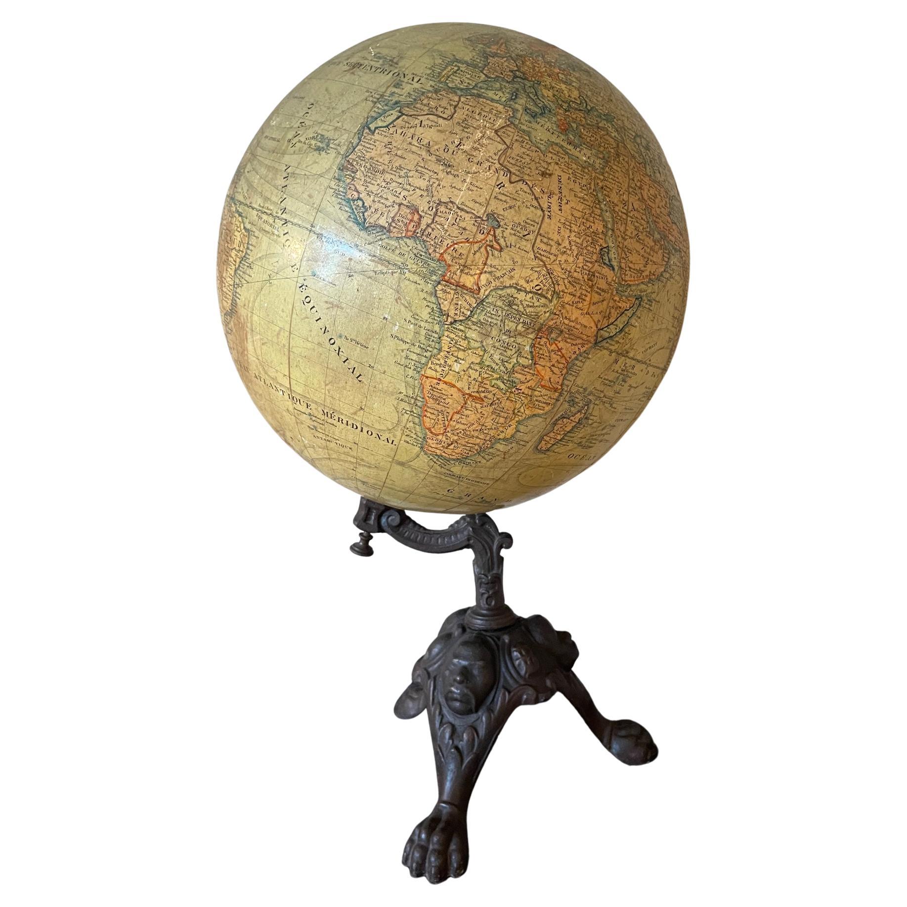 19th Century French Metal and Paper World Globe, 1880s