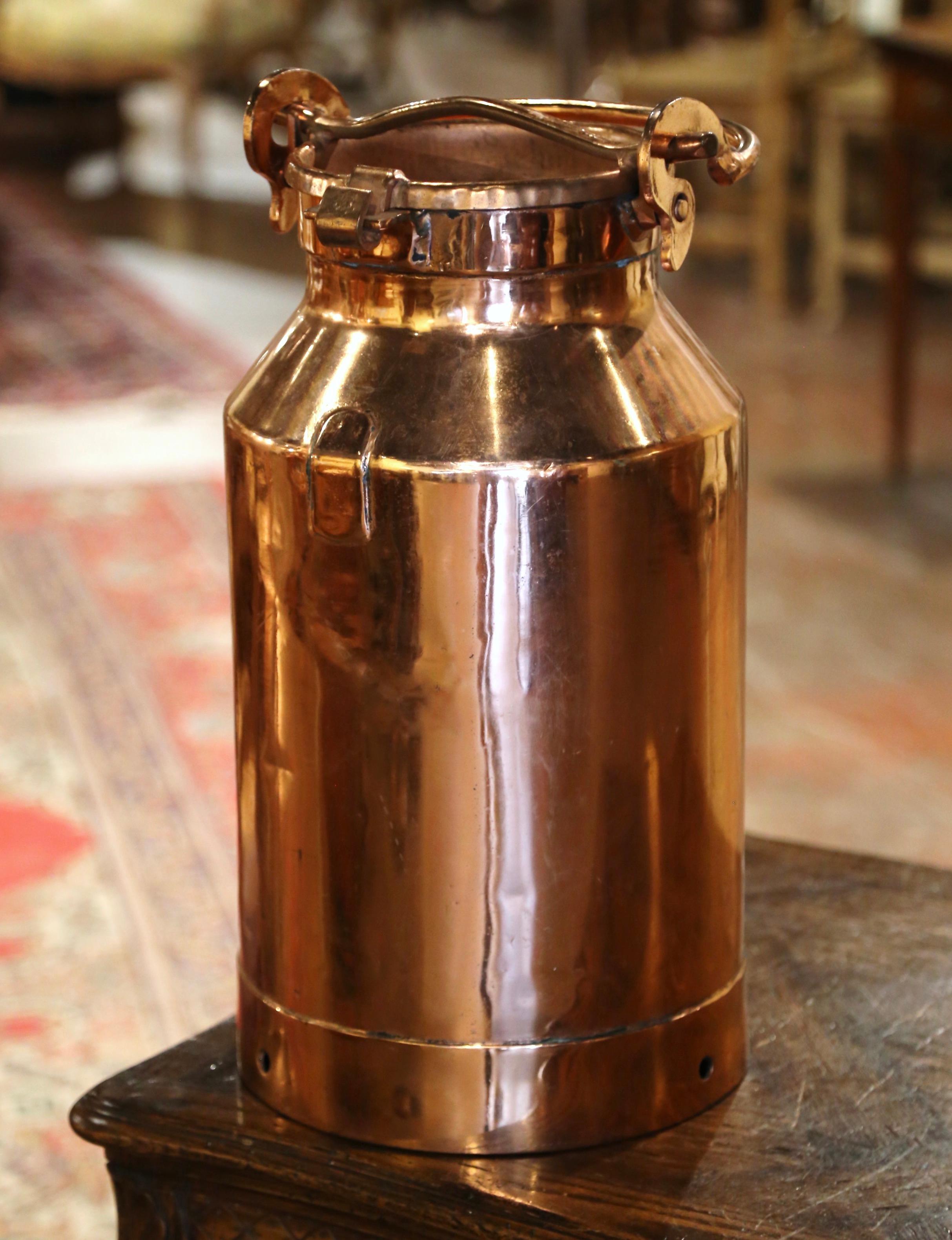 Country 19th Century French Metal and Polished Copper Milk Container