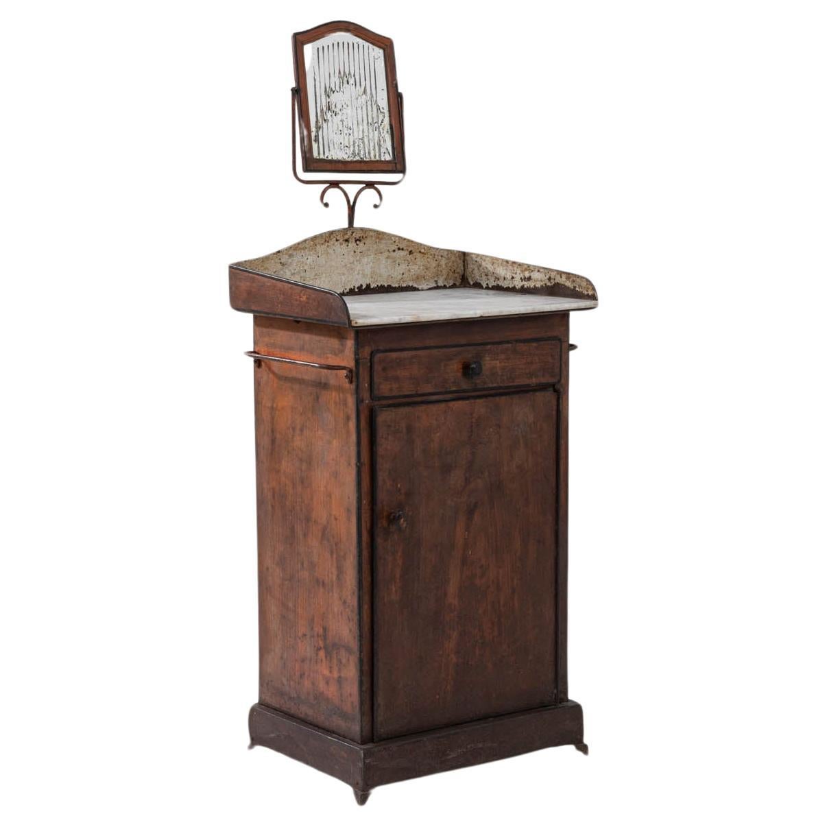 19th Century French Metal Bedside Table With Marble Top
