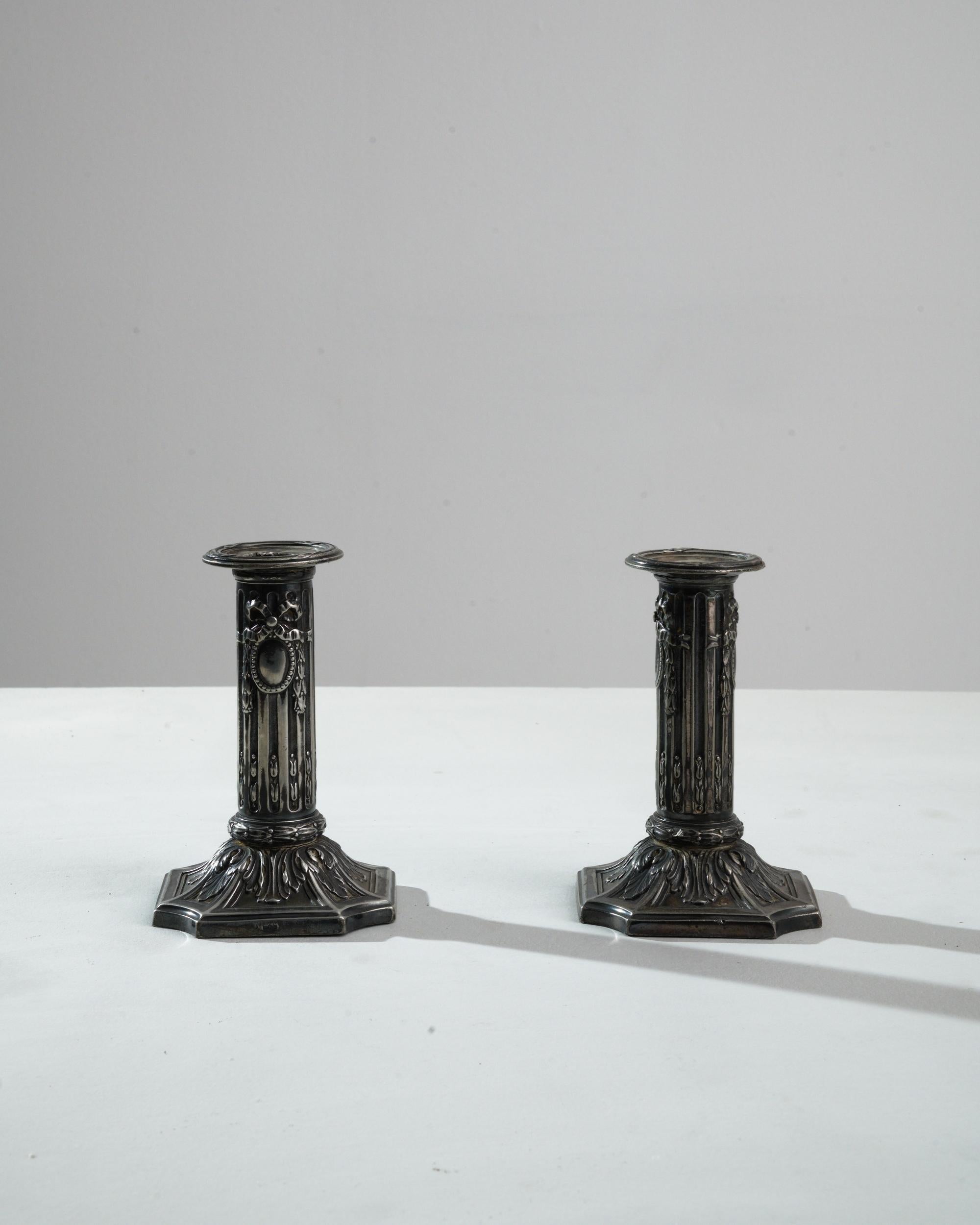 French Provincial 19th Century French Metal Candlesticks  For Sale
