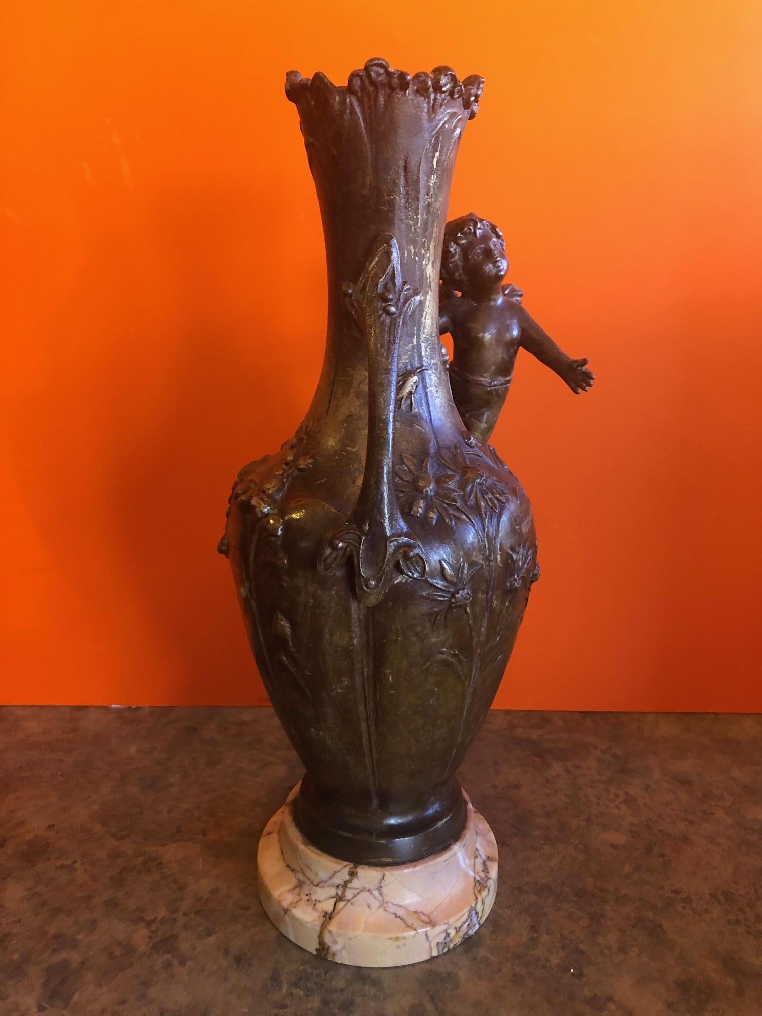 19th Century French Metal Cupid Vase In Good Condition For Sale In San Diego, CA