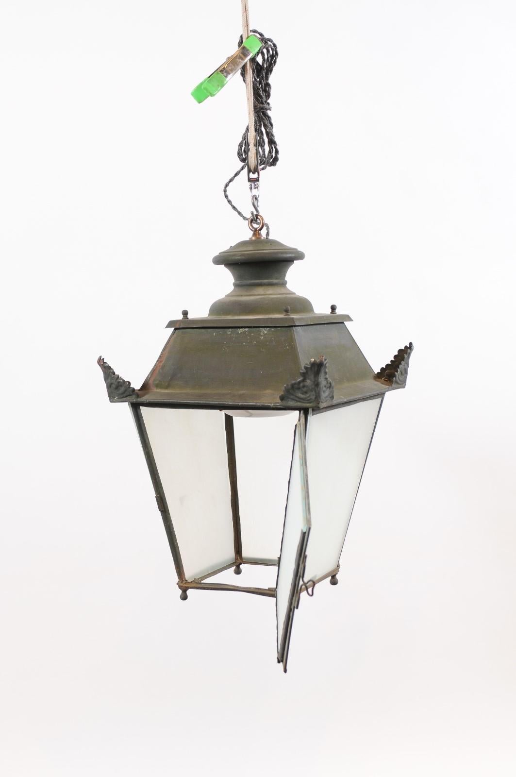 19th Century French Metal & Glass Lantern ca. 1850 For Sale 8