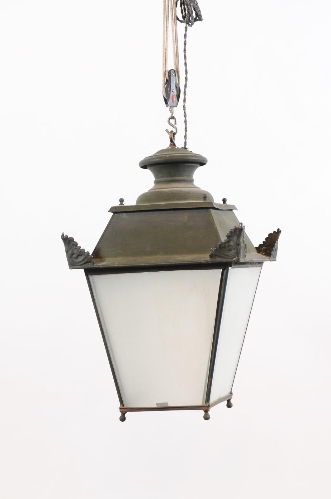 19th Century French Metal & Glass Lantern ca. 1850 For Sale 1