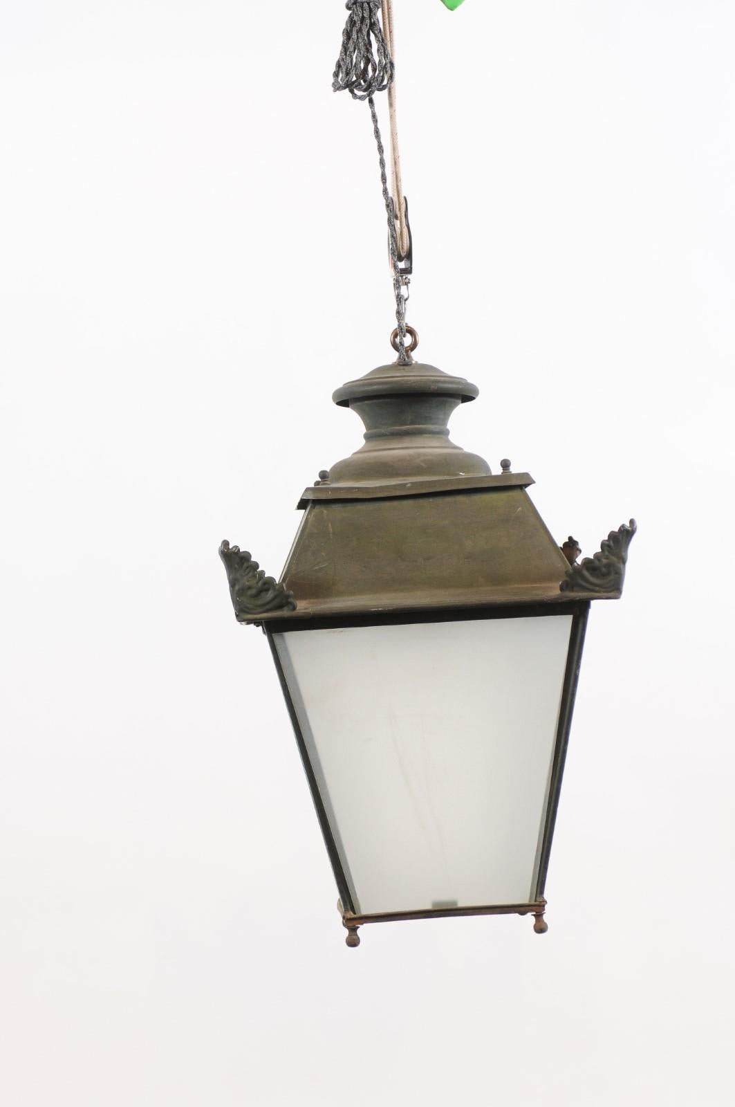 19th Century French Metal & Glass Lantern ca. 1850 For Sale 2
