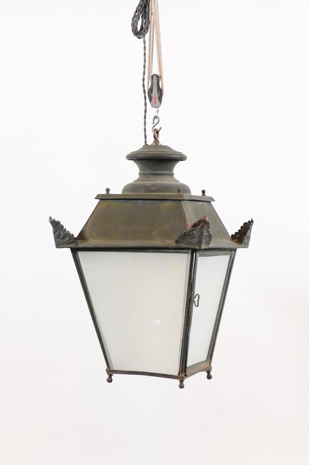 19th Century French Metal & Glass Lantern ca. 1850 For Sale 3