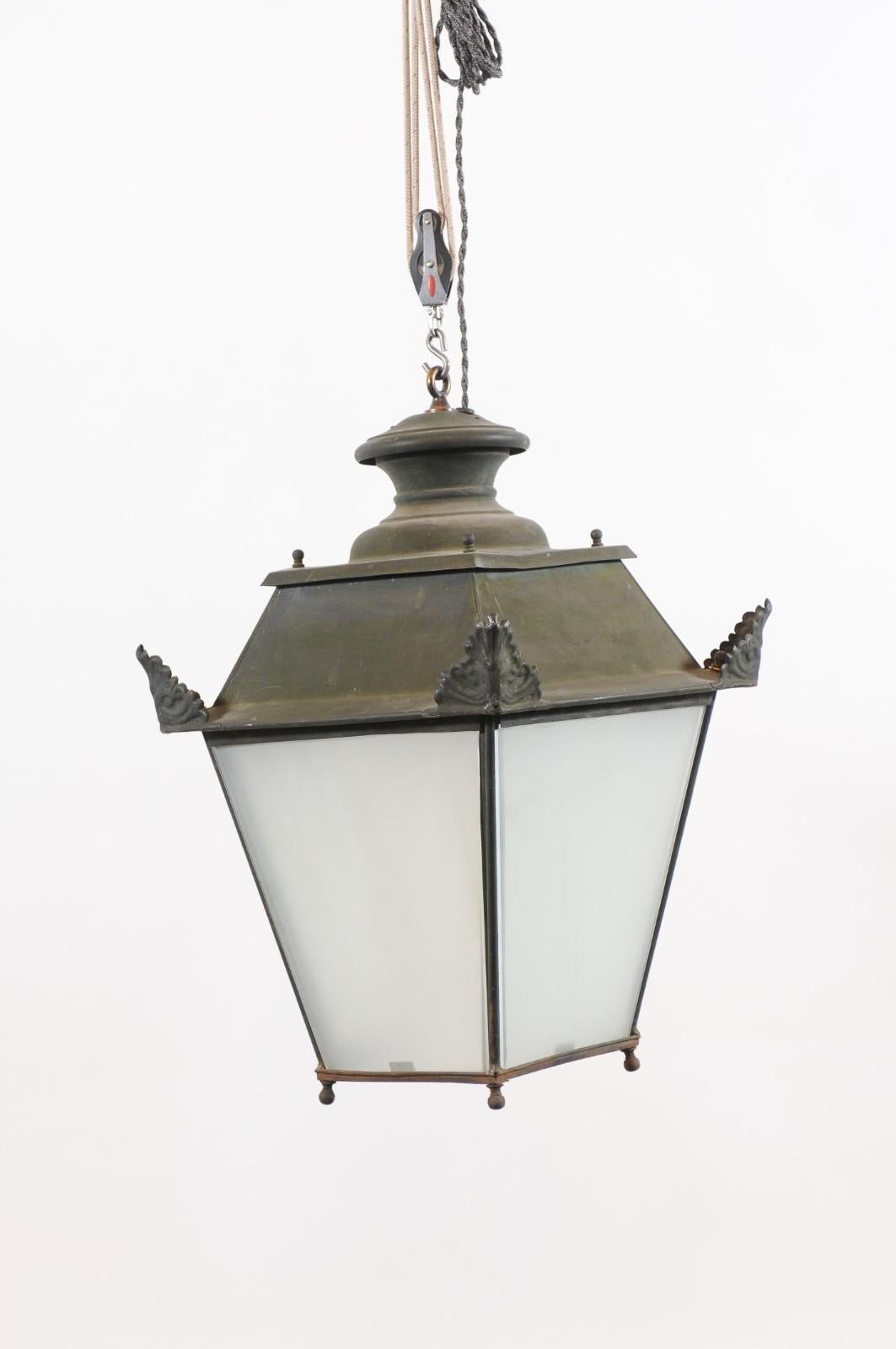 19th Century French Metal & Glass Lantern ca. 1850 For Sale 4