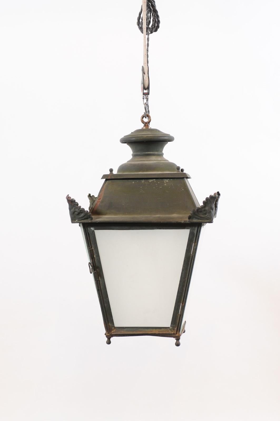 19th Century French Metal & Glass Lantern ca. 1850 For Sale 5