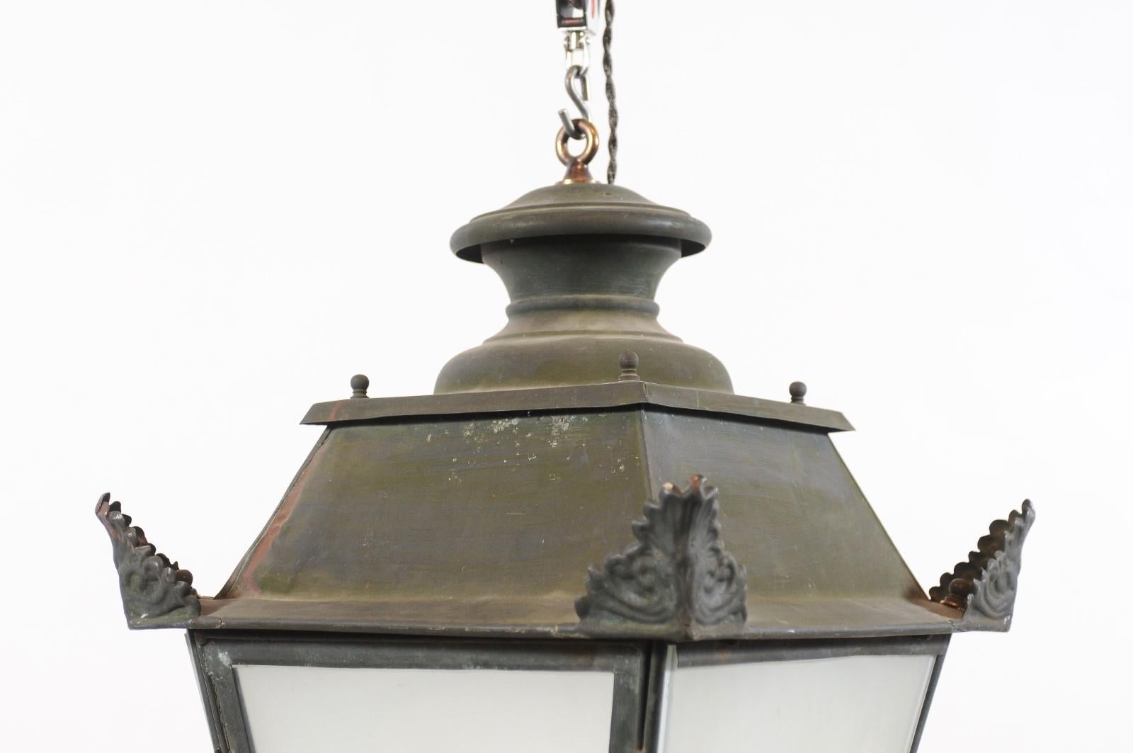 19th Century French Metal & Glass Lantern ca. 1850 For Sale 7