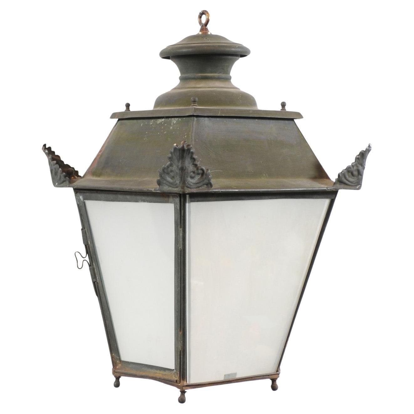19th Century French Metal & Glass Lantern ca. 1850 For Sale