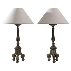 Antique 19th Century French Metal Lamps, a Pair