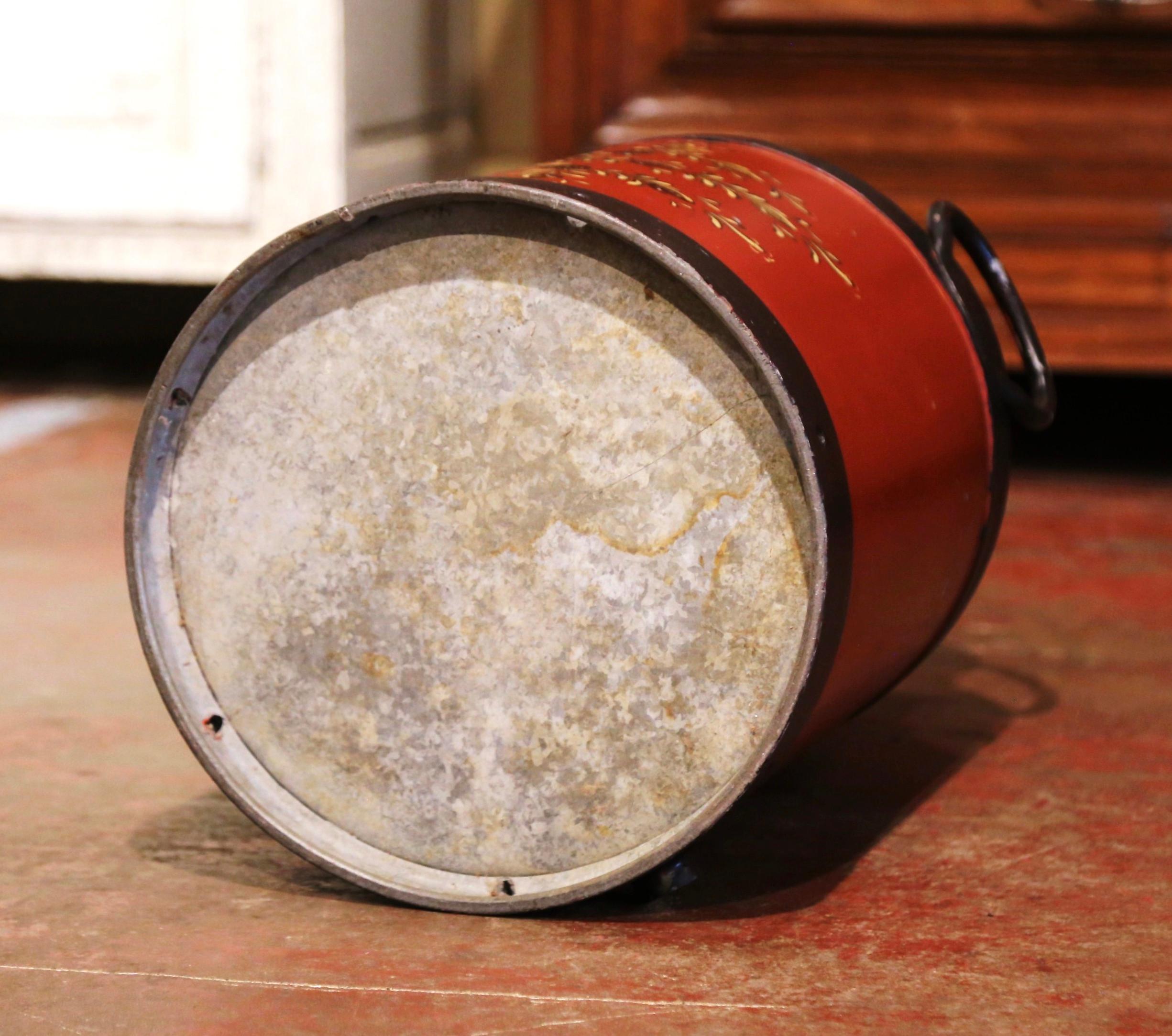 19th Century French Metal Milk Can with Hand Painted Foliage and Bird Motifs 2