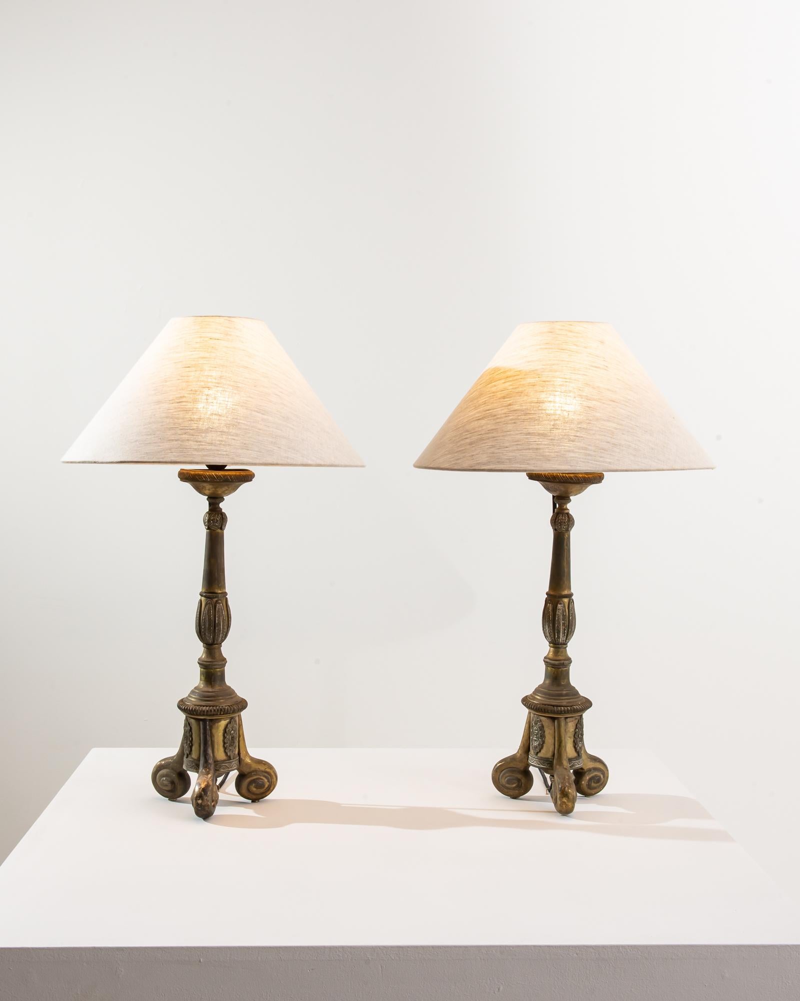 French Provincial 19th Century French Metal Table Lamps, a Pair