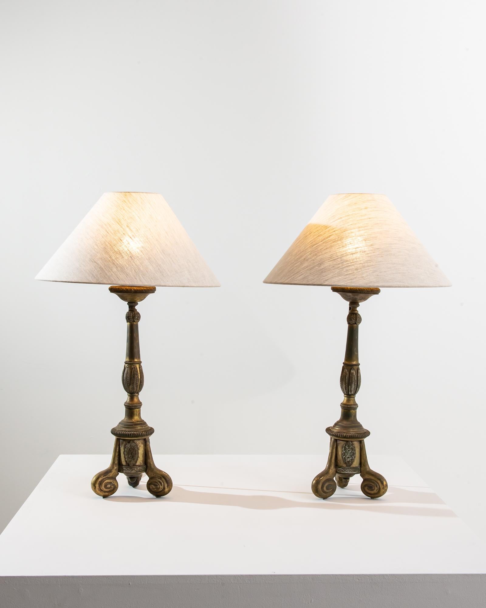 Brass 19th Century French Metal Table Lamps, a Pair