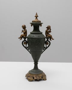 19th Century French Metal Urn With Bronze Child Motifs