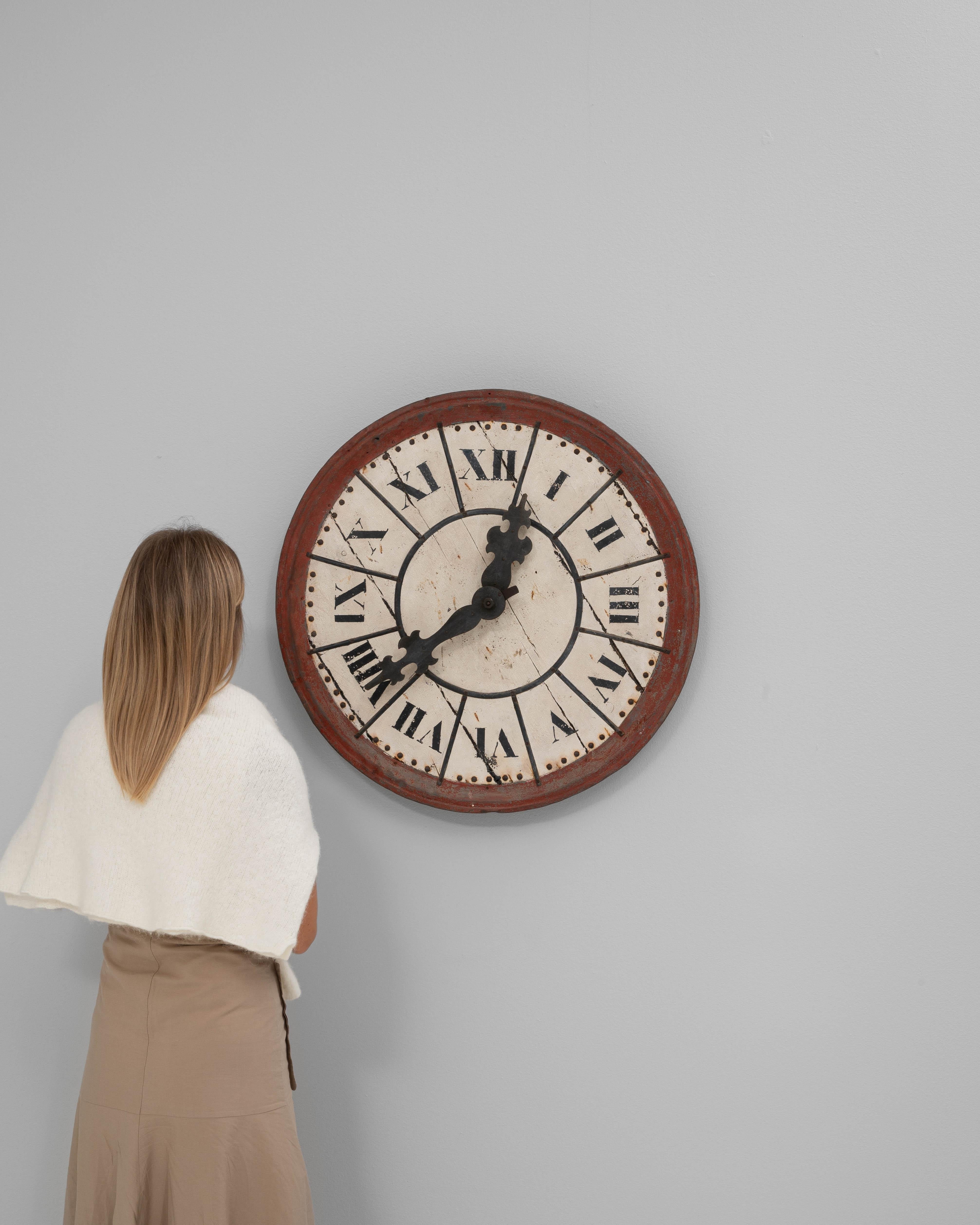 19th Century French Metal & Wooden Wall Clock (Französisch) im Angebot