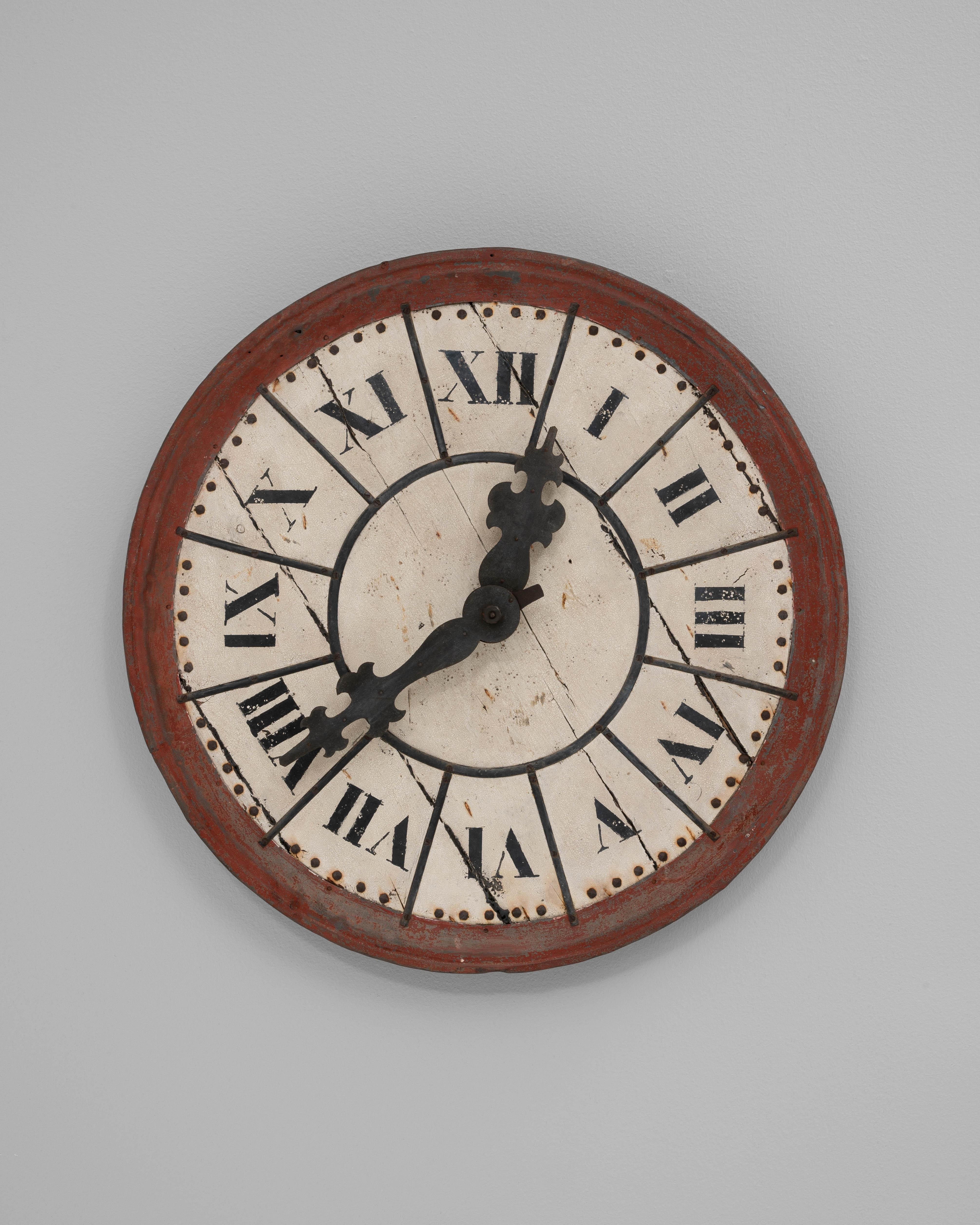 19th Century French Metal & Wooden Wall Clock (Metall) im Angebot