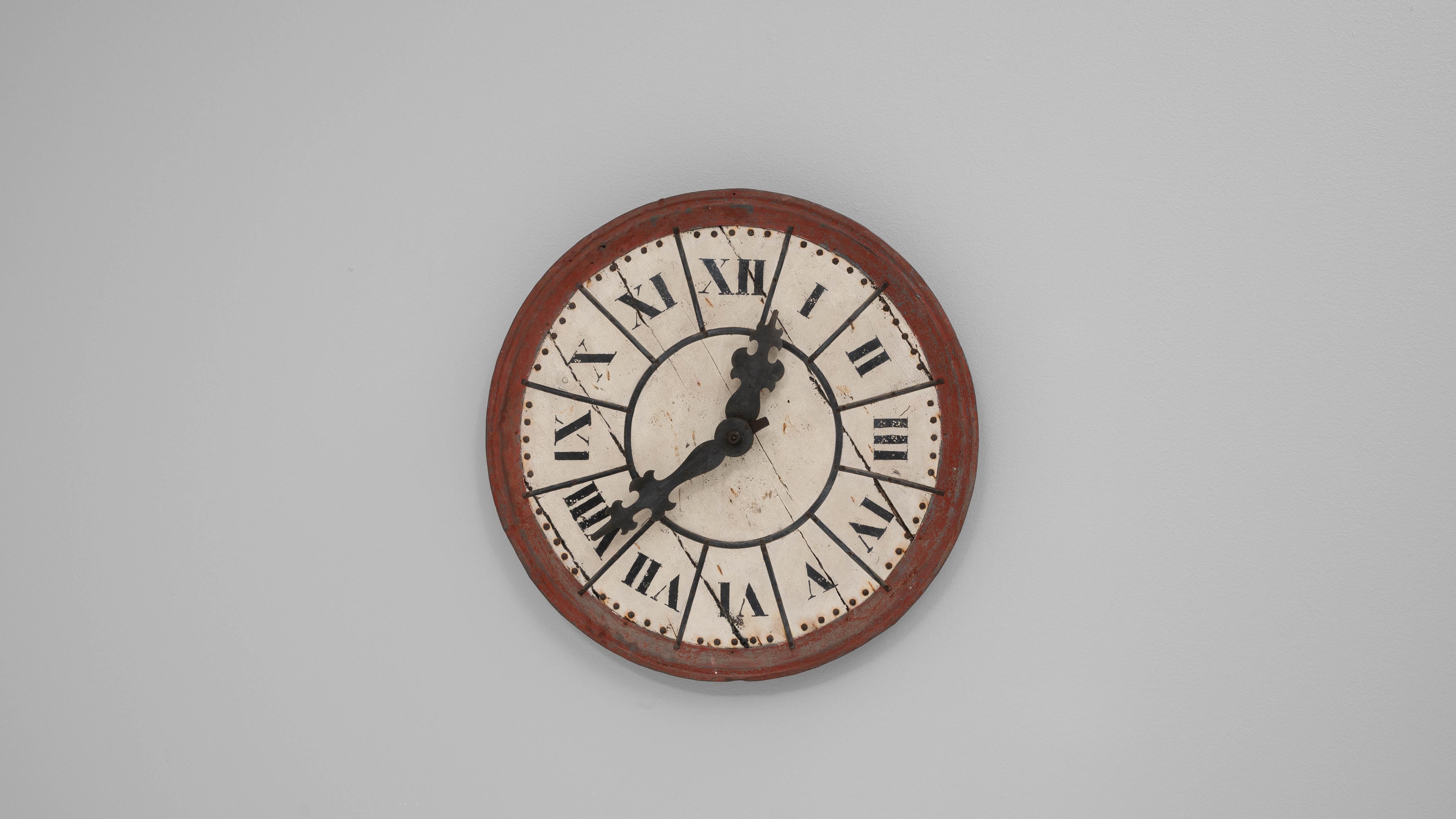 19th Century French Metal & Wooden Wall Clock im Angebot 1