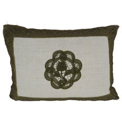 Antique 19th Century French Metallic Lace Rose Linen Pillow by Melissa Levinson