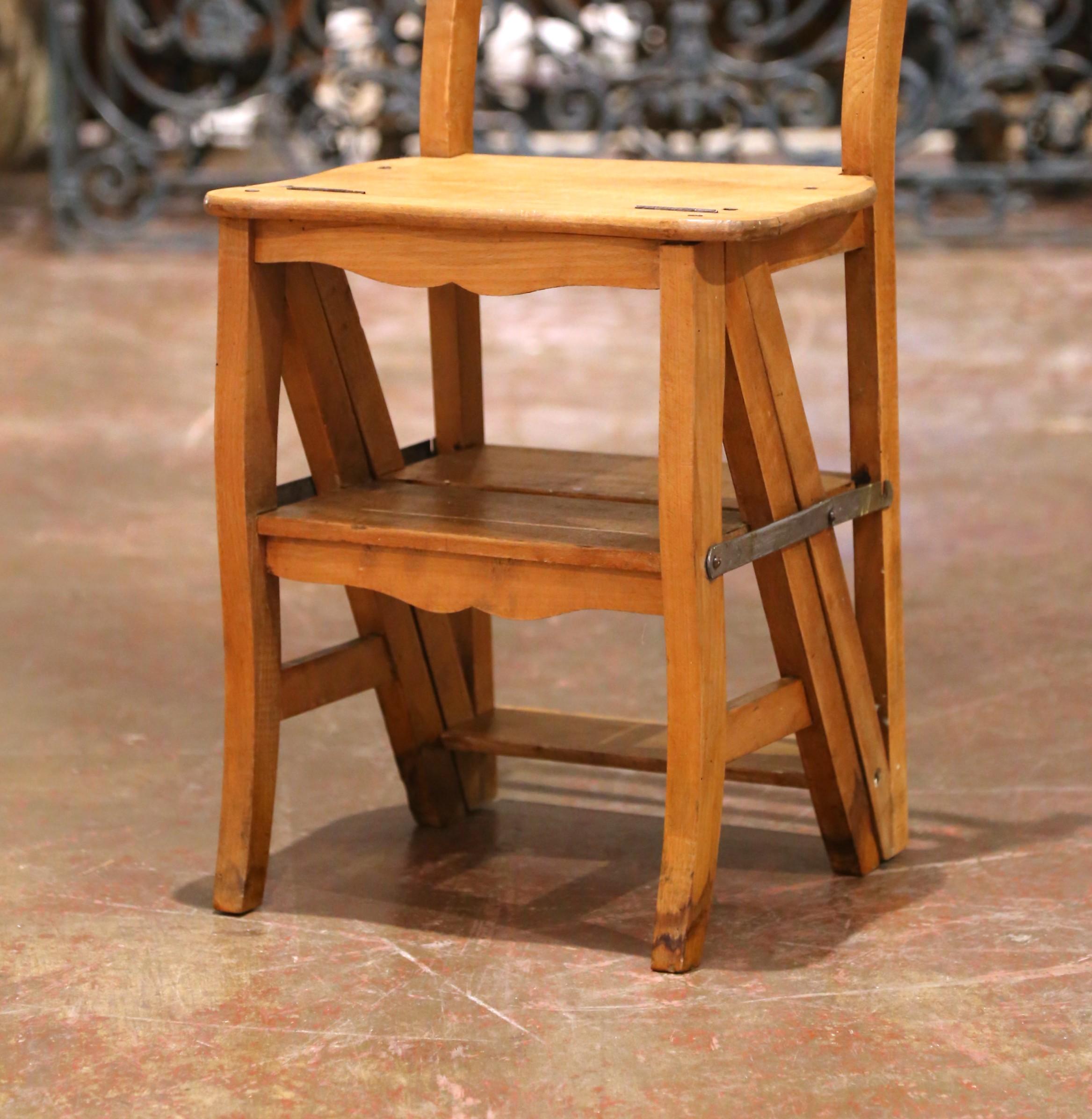19th Century French Metamorphic Beech Ladder Chair with Four Steps For Sale 5