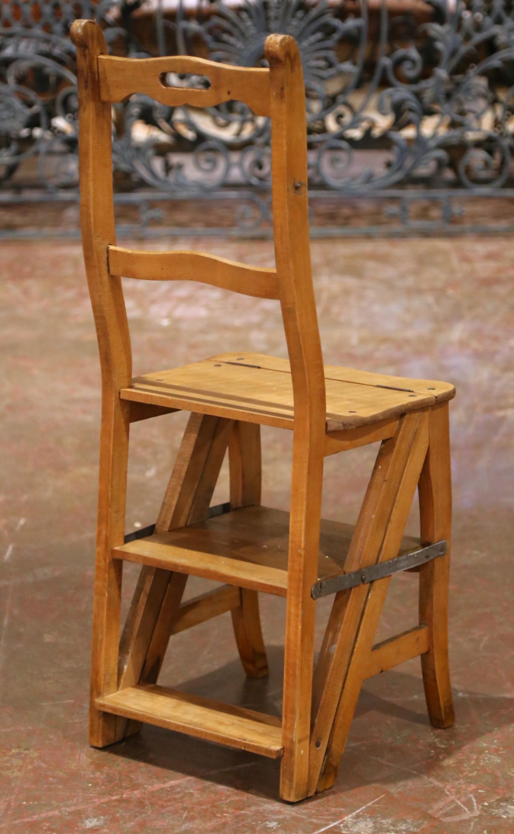 19th Century French Metamorphic Beech Ladder Chair with Four Steps For Sale 6