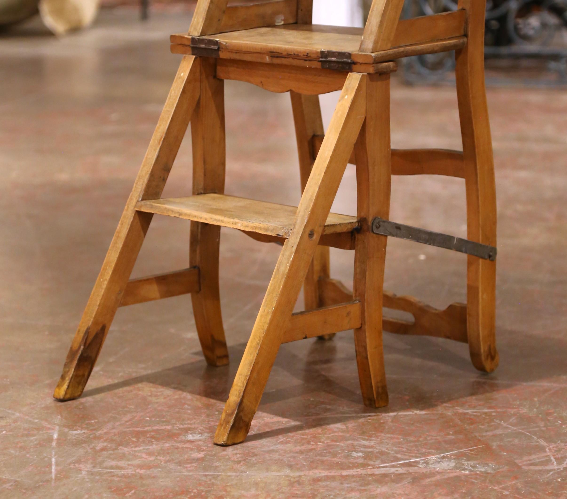 19th Century French Metamorphic Beech Ladder Chair with Four Steps For Sale 9
