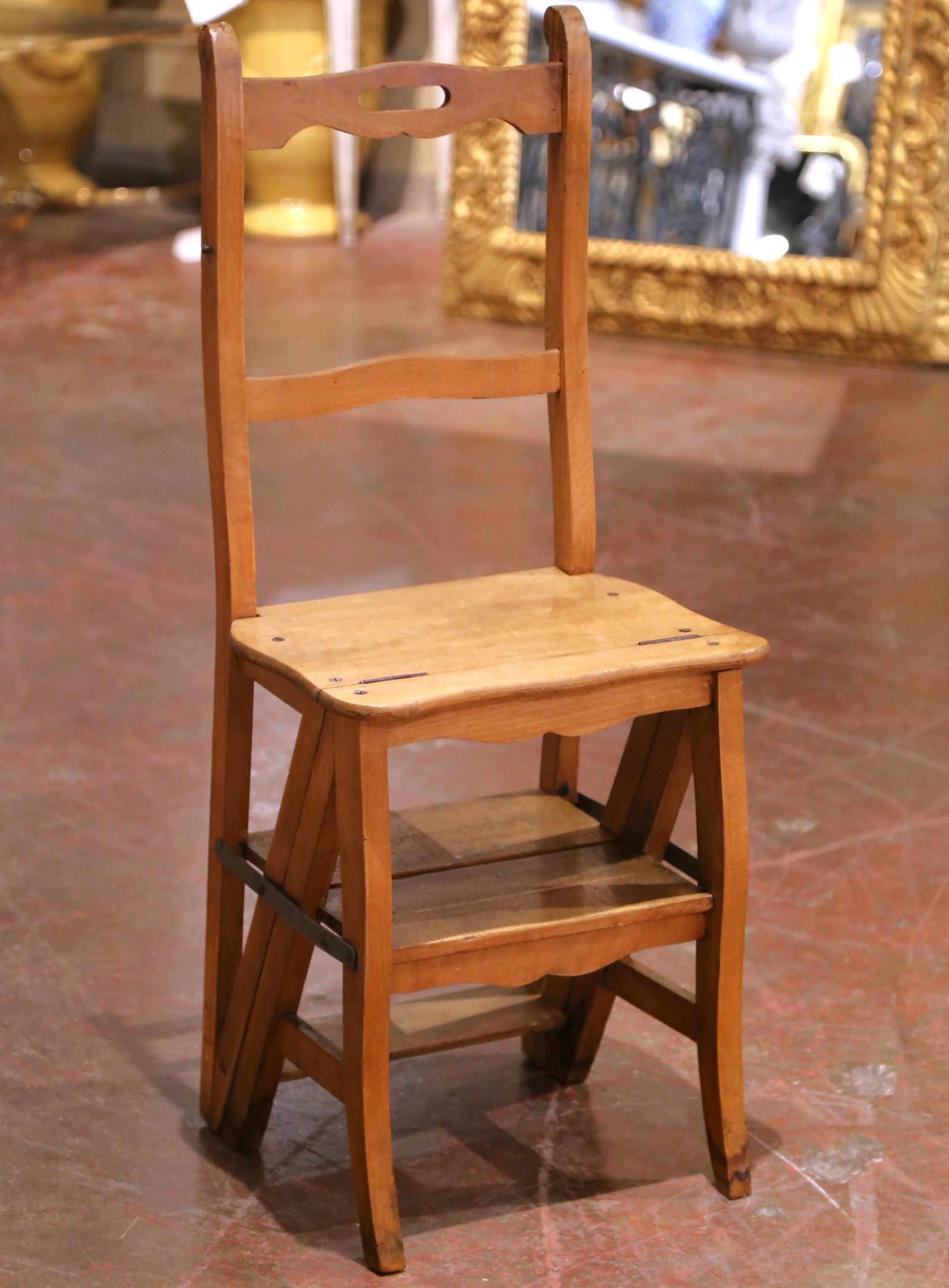 Decorate a library, study, or reading nook with this ingenious 19th-century French metamorphic ladder chair. Crafted in Southern France circa 1880, the multi functional piece seamlessly transitions from a charming side chair into a practical