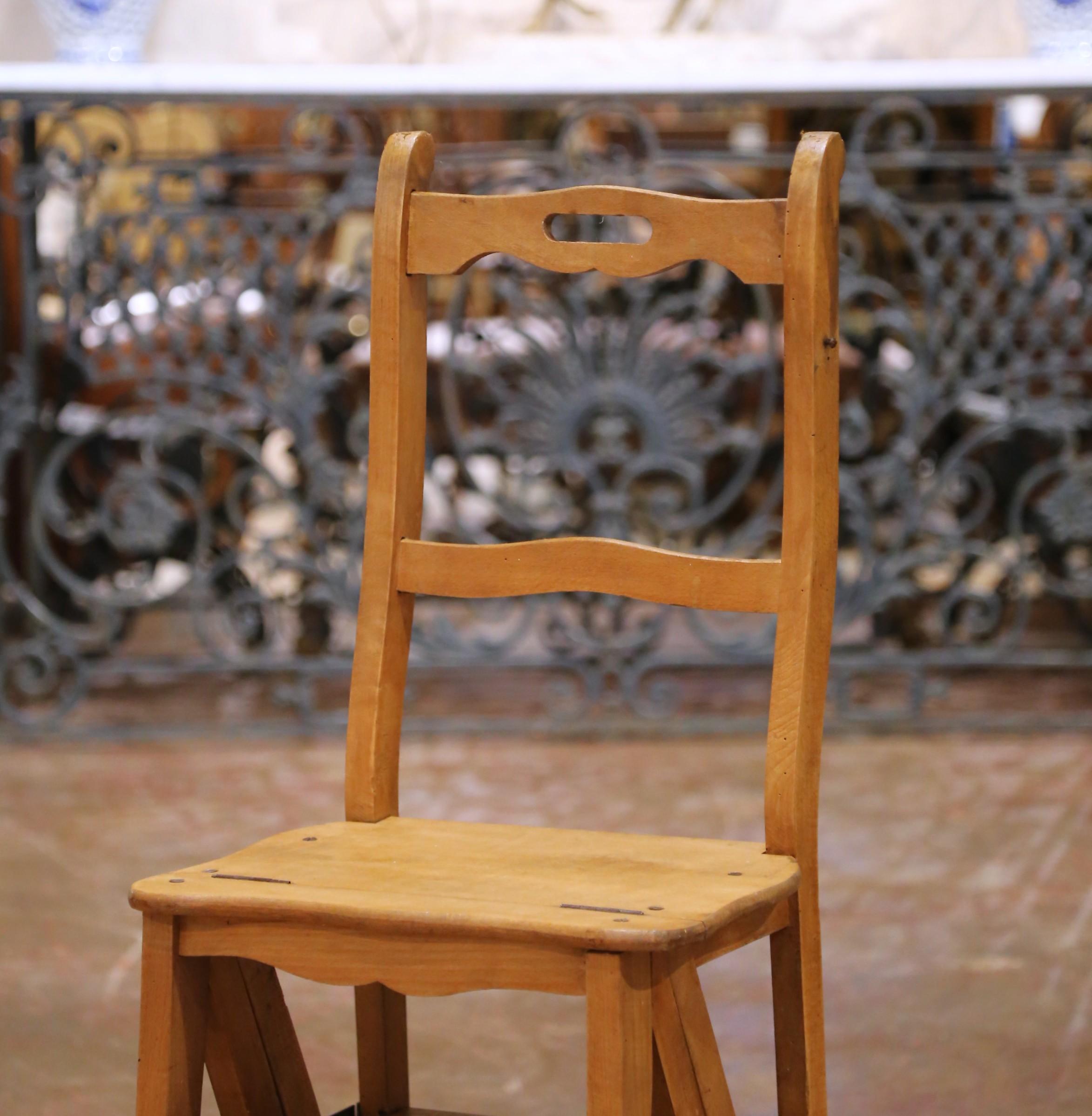 Hand-Carved 19th Century French Metamorphic Beech Ladder Chair with Four Steps For Sale