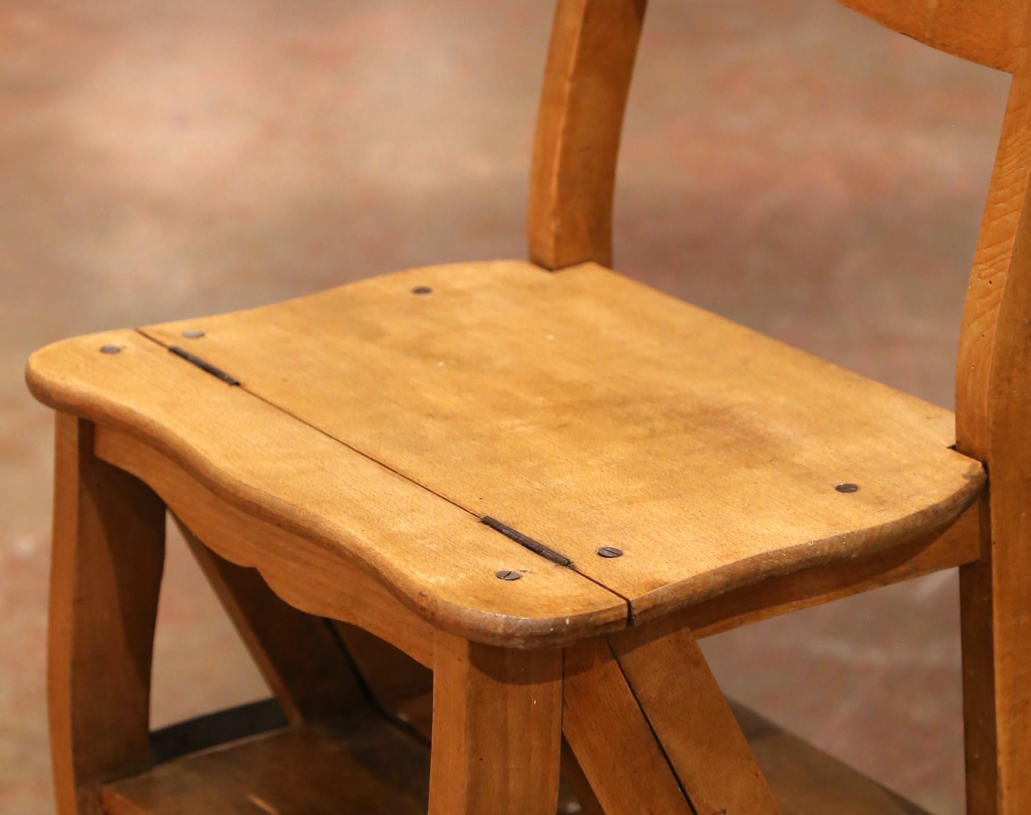 19th Century French Metamorphic Beech Ladder Chair with Four Steps For Sale 3
