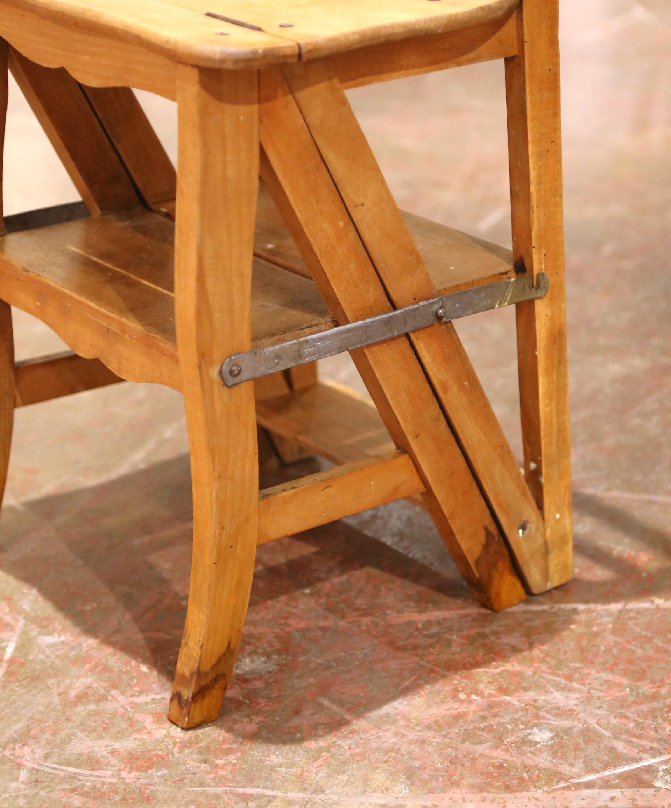 19th Century French Metamorphic Beech Ladder Chair with Four Steps For Sale 4
