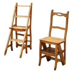 19th Century French Metamorphic Beech Ladder Chair with Four Steps