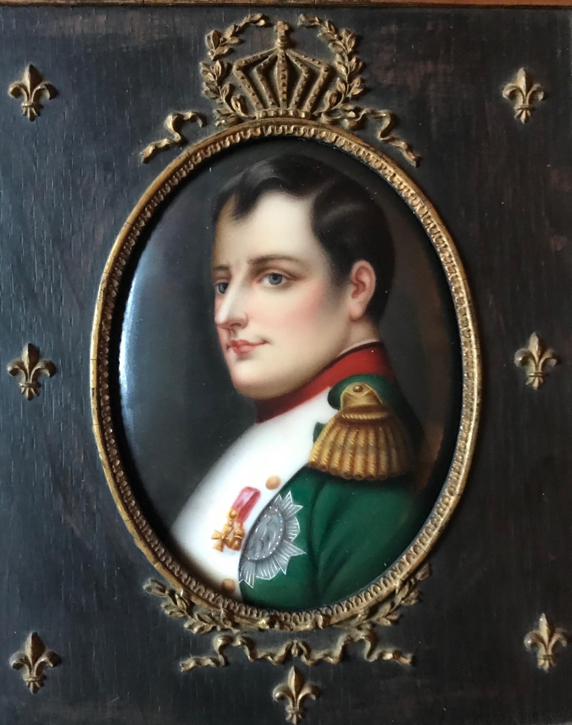 19th century French miniature of Napoleon I after Paul Delaroche in period frame

This is a miniature portrait painting on porcelain from the late 19th century after the painting “Napoleon in His Office” by the artist Paul Delaroche. This Fine