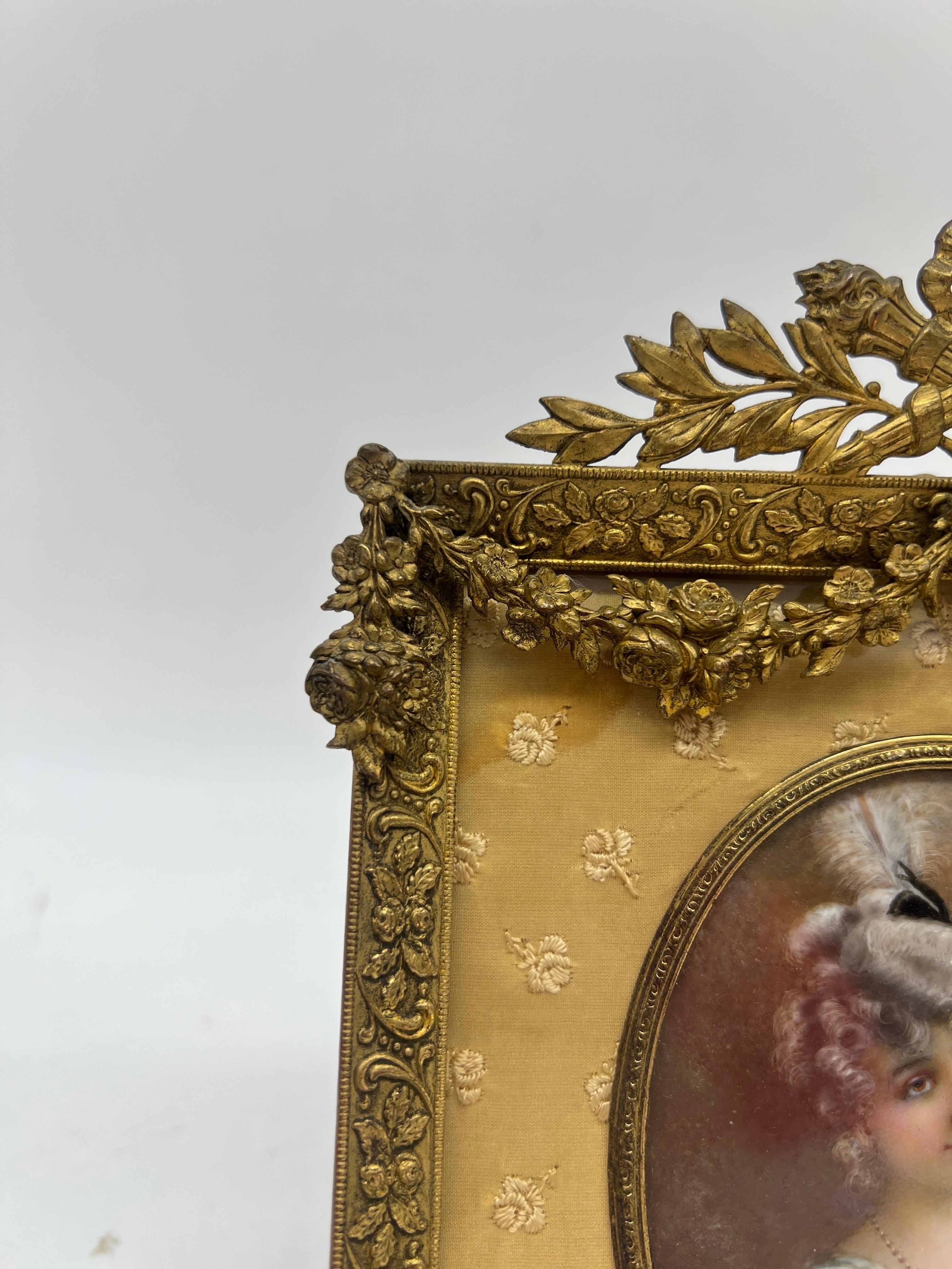 Louis XV 19th Century, French Miniature Oil Painting In D'ore Bronze Frame - Signed For Sale
