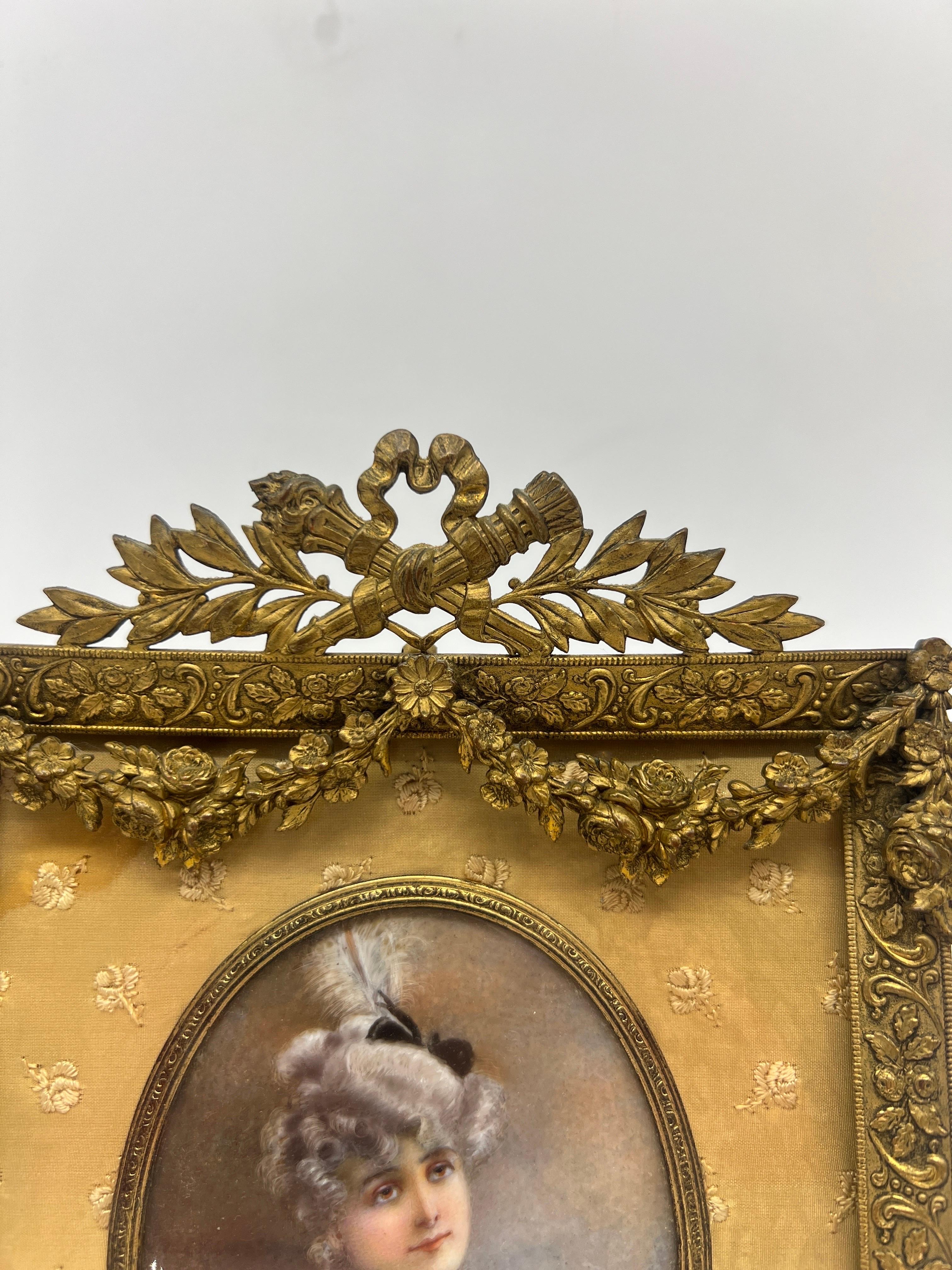 19. Jahrhundert, Französisch Miniature Ölgemälde in D'ore Bronze Frame - signiert im Zustand „Gut“ im Angebot in Atlanta, GA