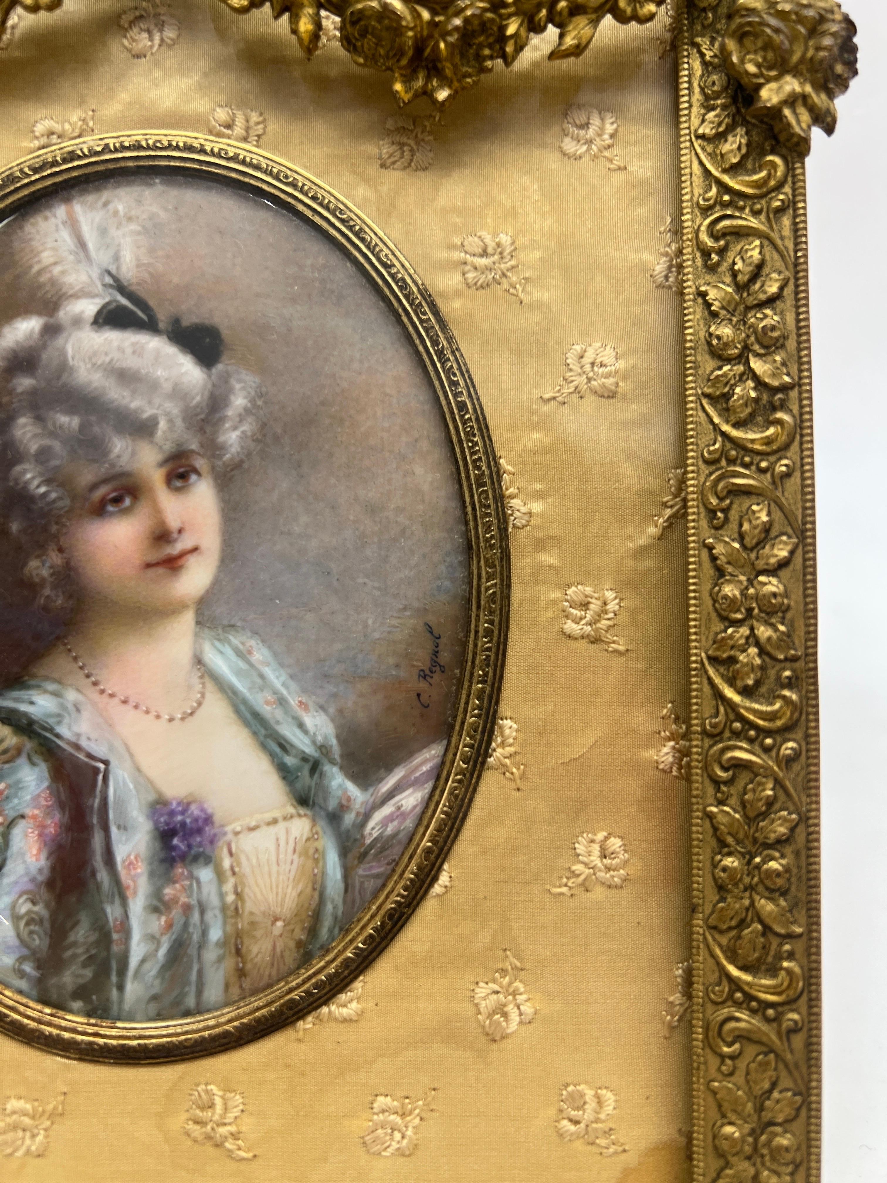 19th Century, French Miniature Oil Painting In D'ore Bronze Frame - Signed For Sale 1