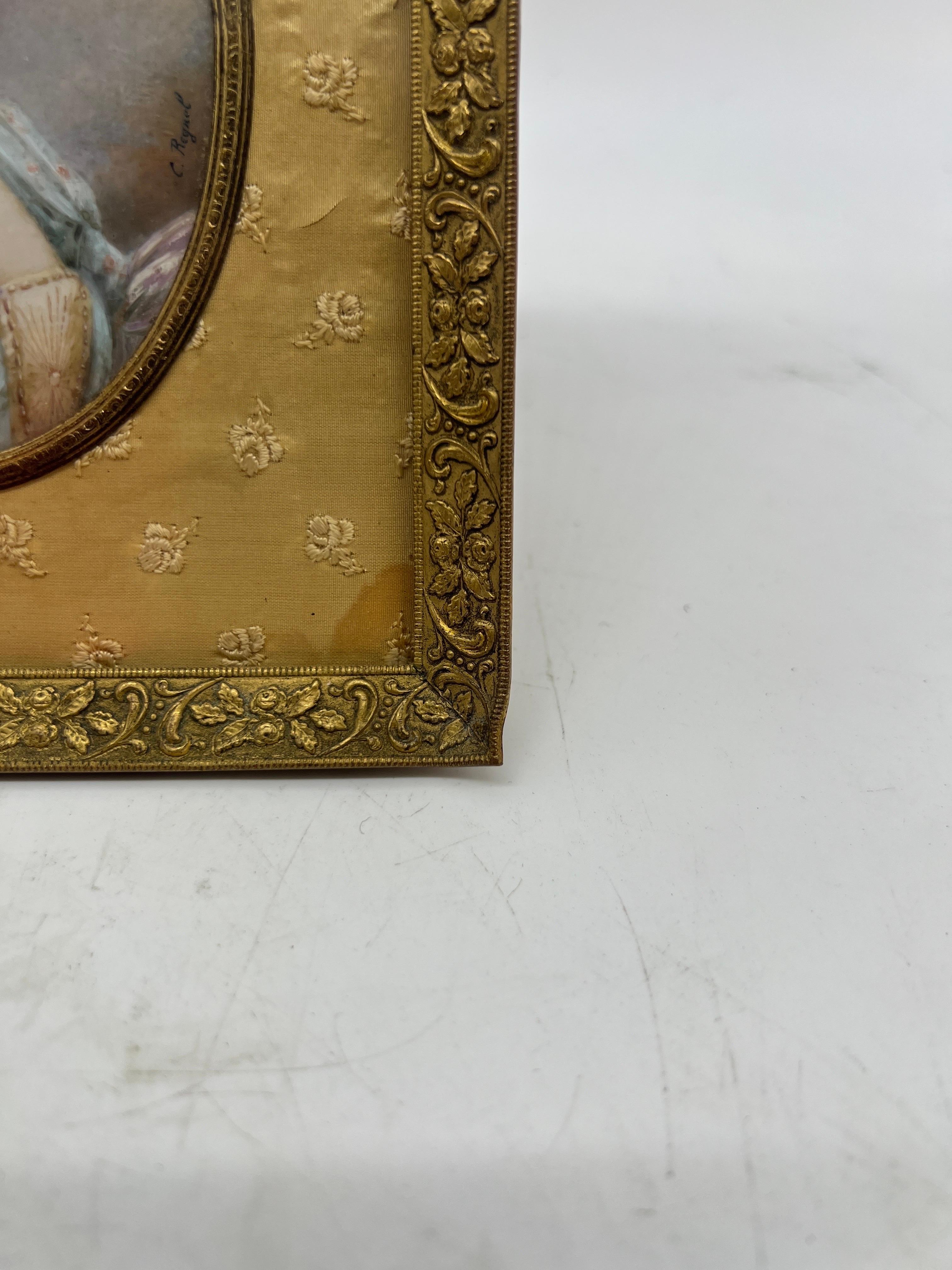 19th Century, French Miniature Oil Painting In D'ore Bronze Frame - Signed For Sale 2