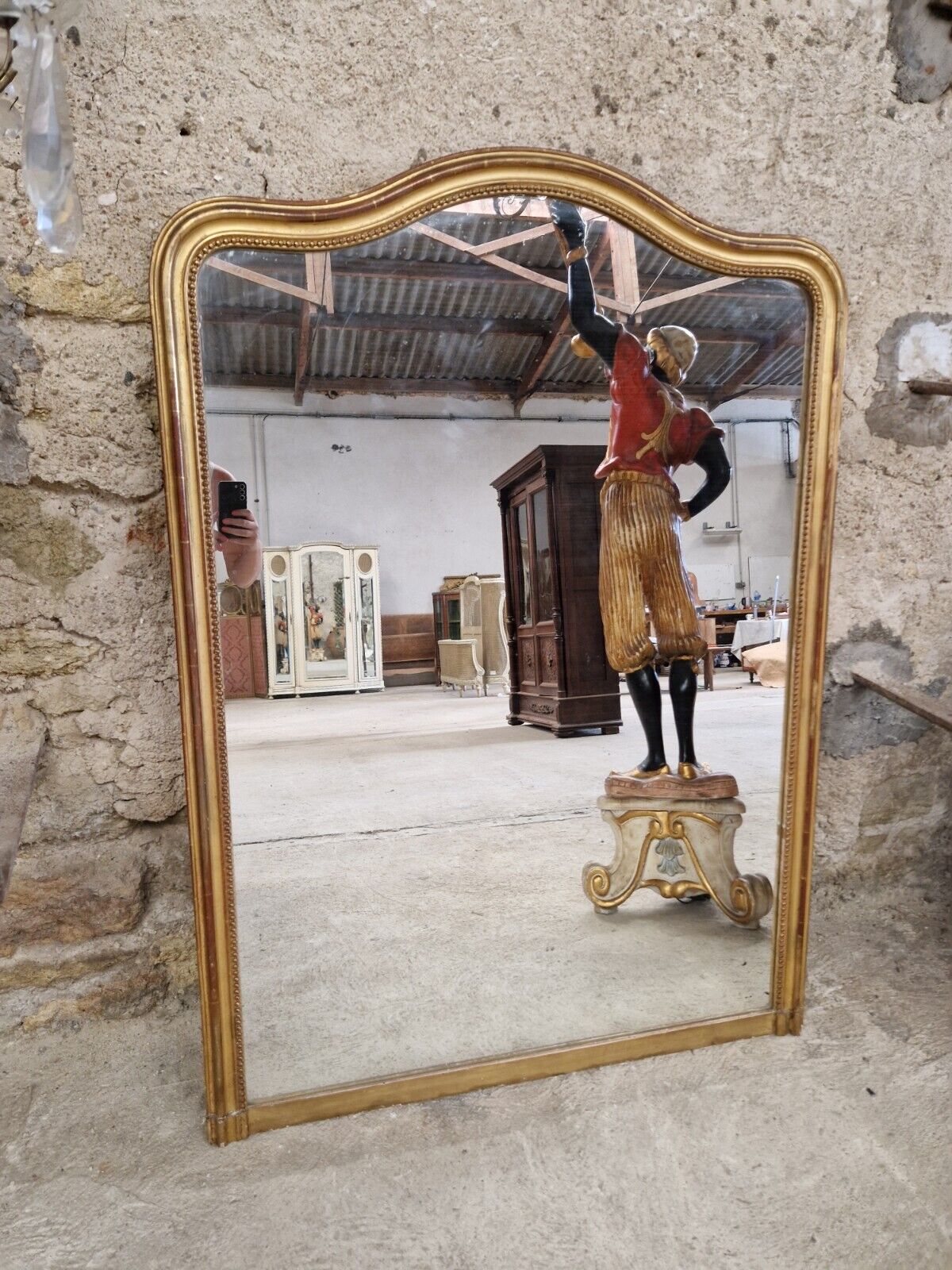 Fabulous Louis XV Style Large Mirror 


Gilt Surround

Decorated with Pearls 

Wood Frame

Wood Panel Back

Some re touching up of the gilt frame, missing pieces of gilded composite - there are some imperfections due to age and use


Circa